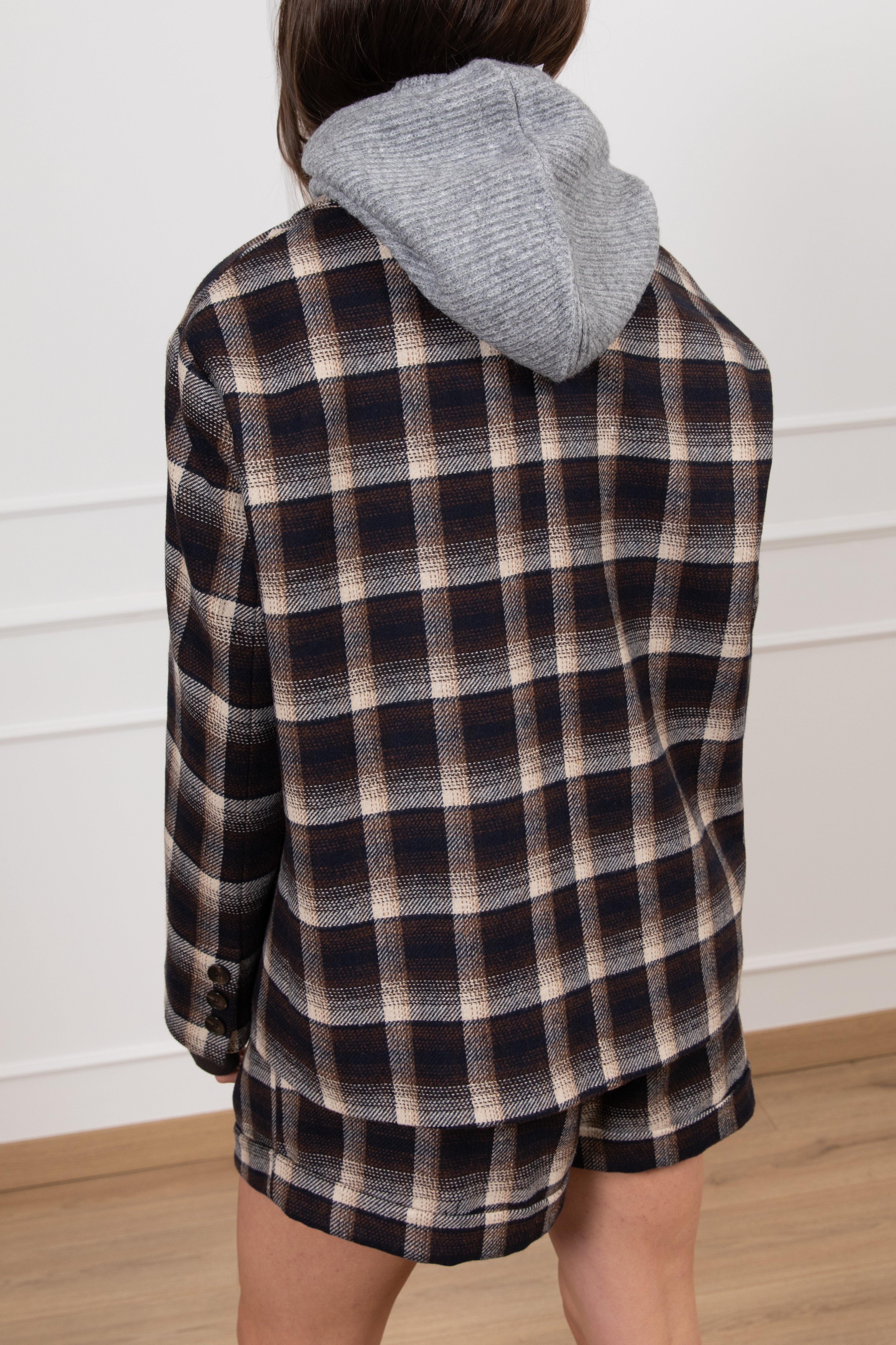 Giacca check moro in lana con balaclava Tensione IN