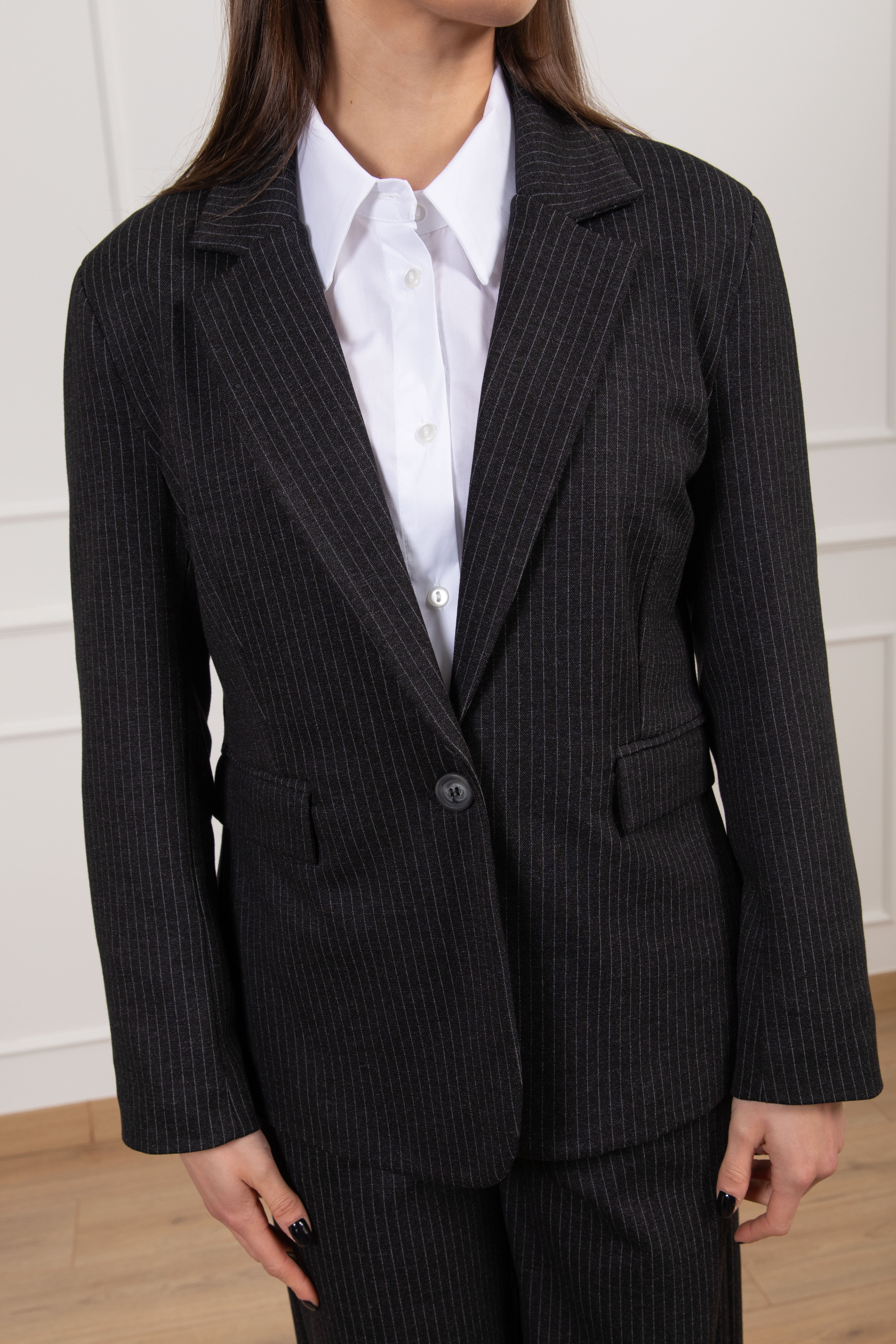 Giacca mono-bottone in punto milano gessato antracite Tensione IN