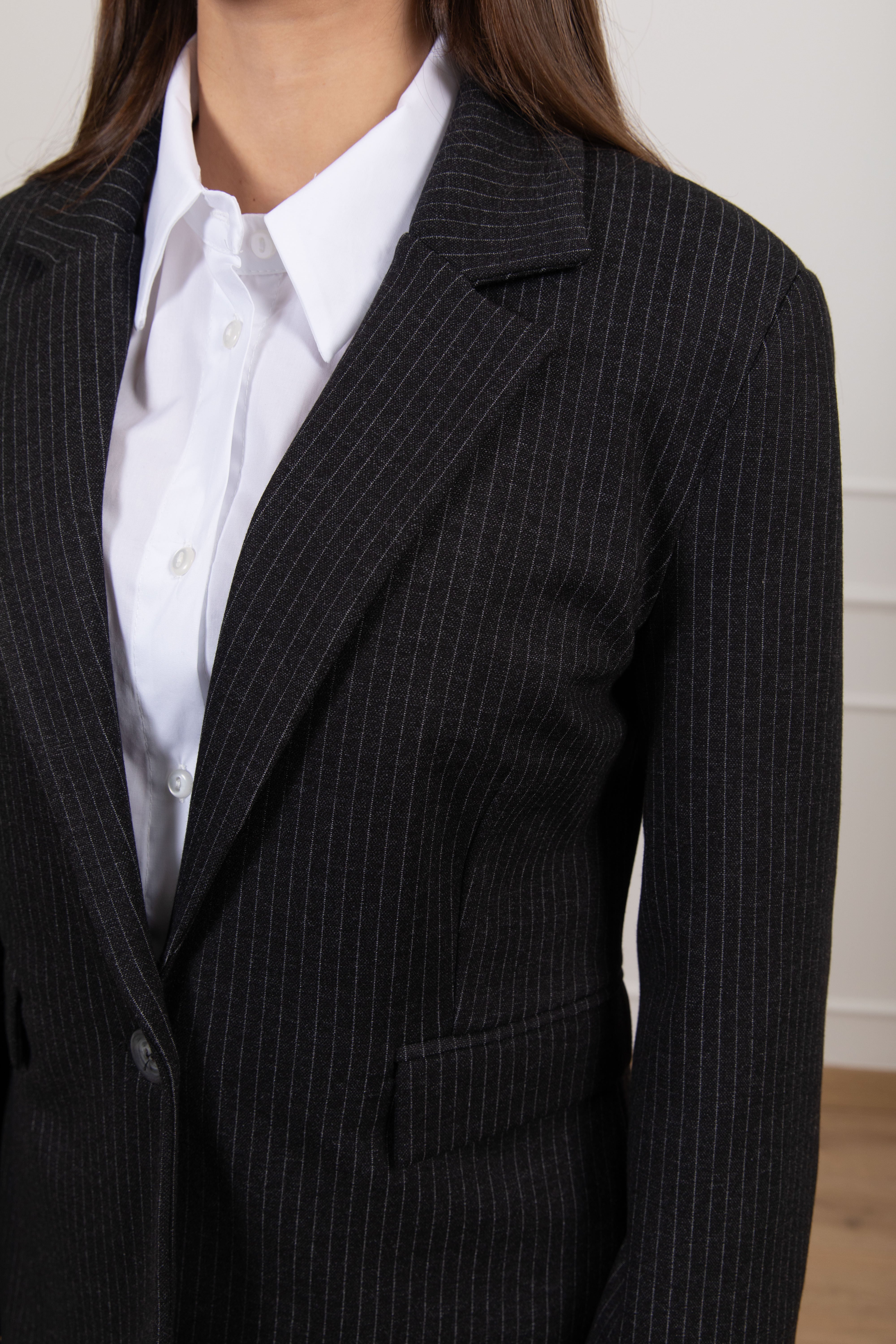 Giacca mono-bottone in punto milano gessato antracite Tensione IN