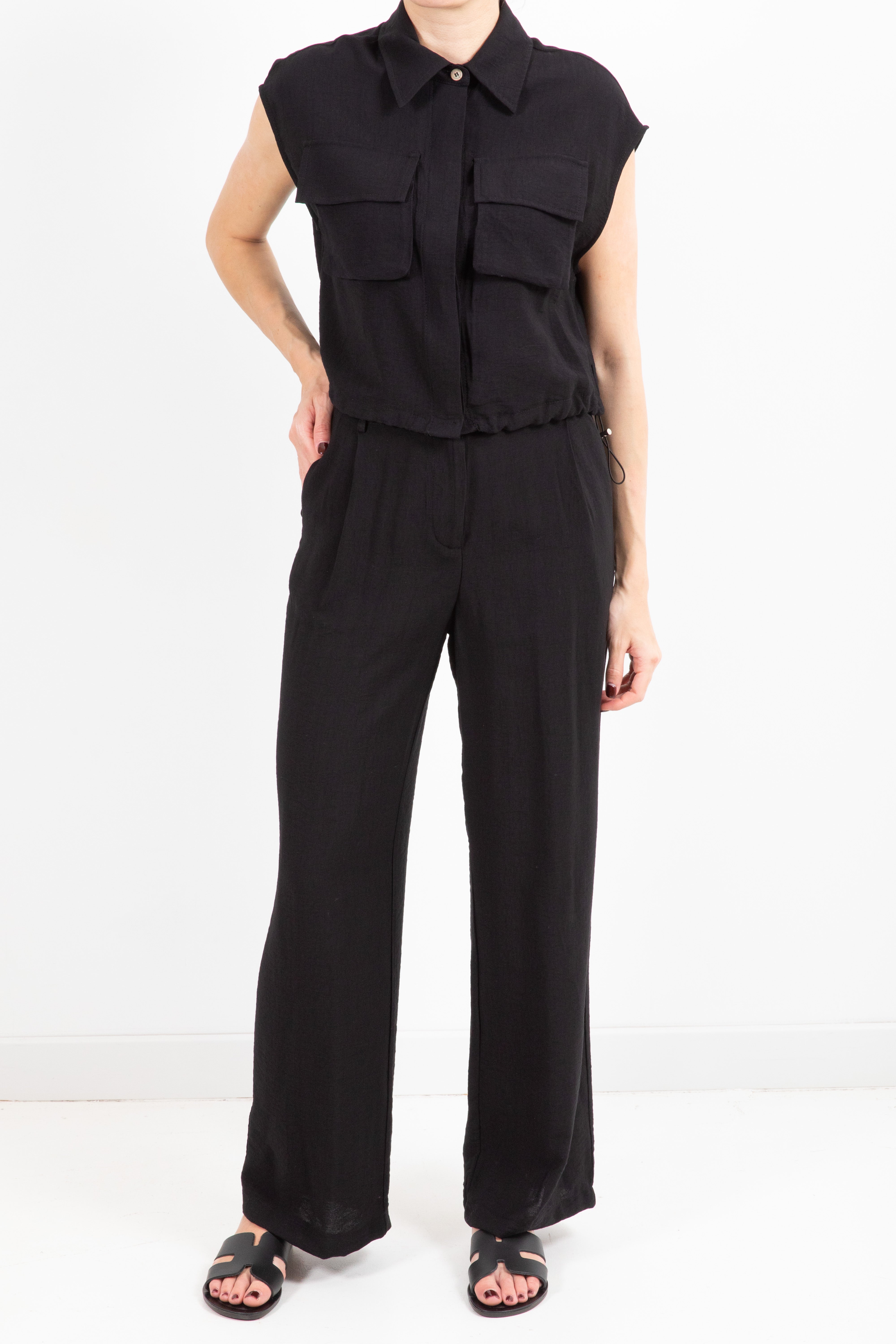 Coordinato camicia smanicata con tasche e pantalone Susy Mix
