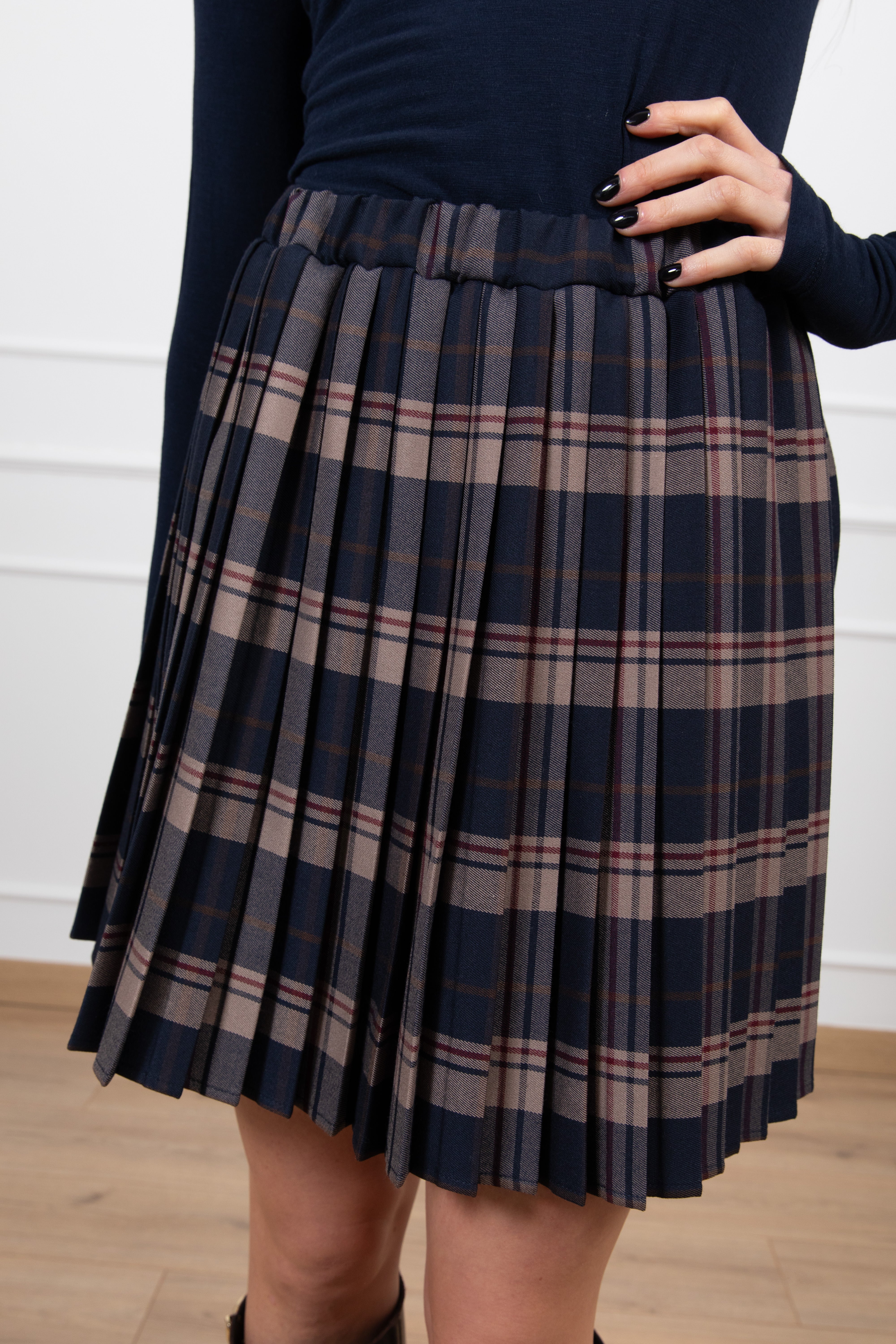 Mini-gonna plissettata check cammello ViCOLO