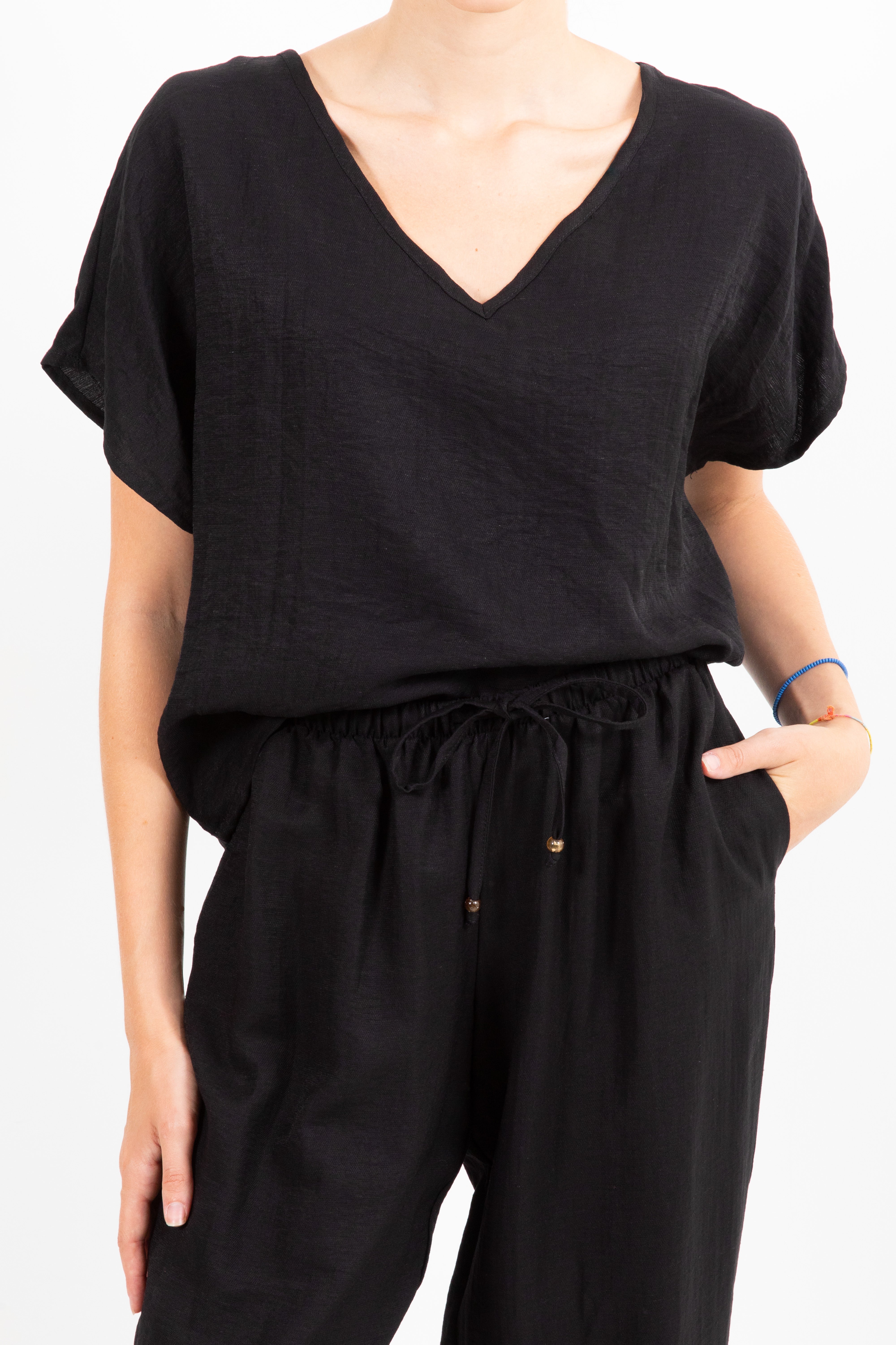 Blusa scollo a "V" in viscosa e lino Tensione IN