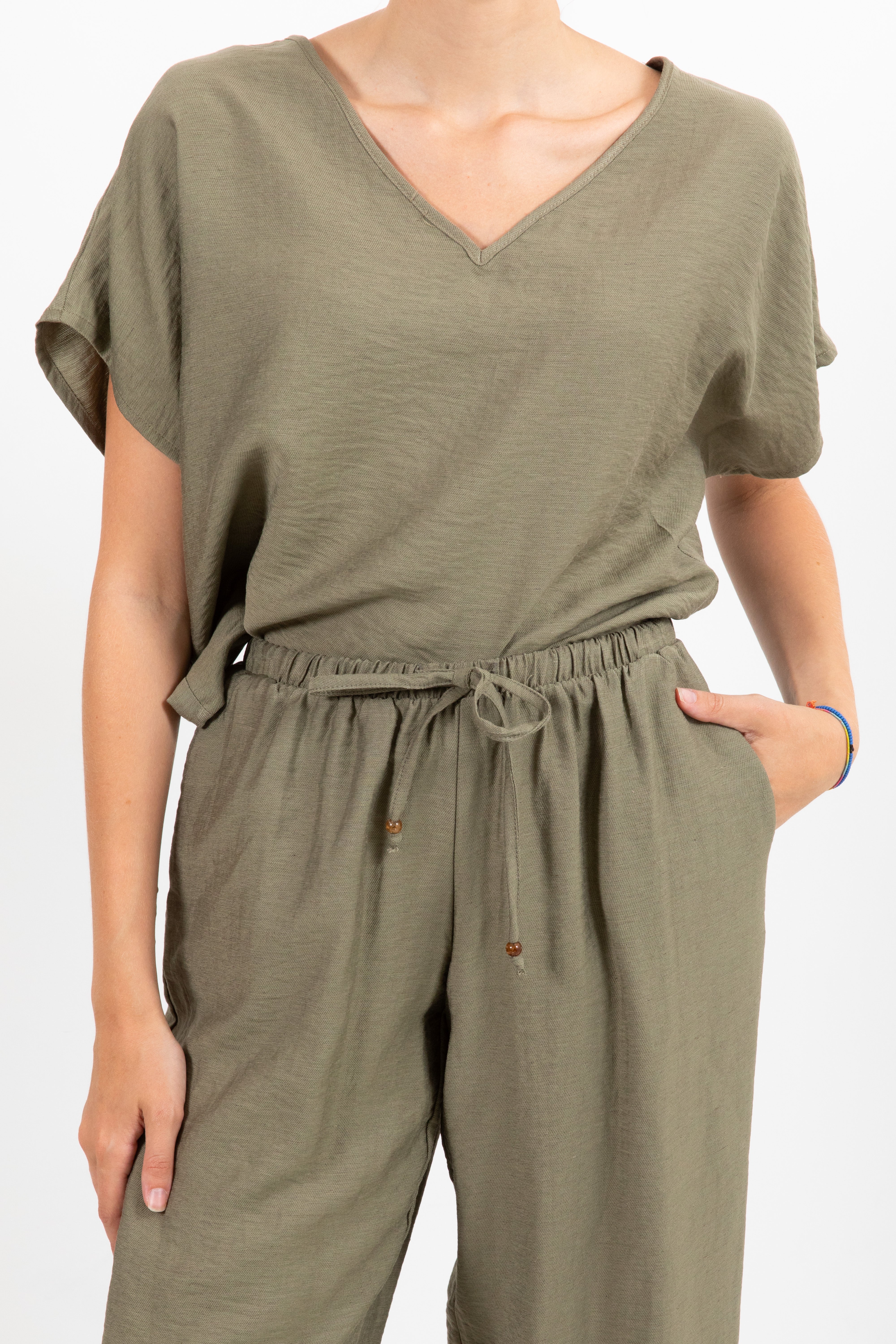Blusa scollo a "V" in viscosa e lino Tensione IN