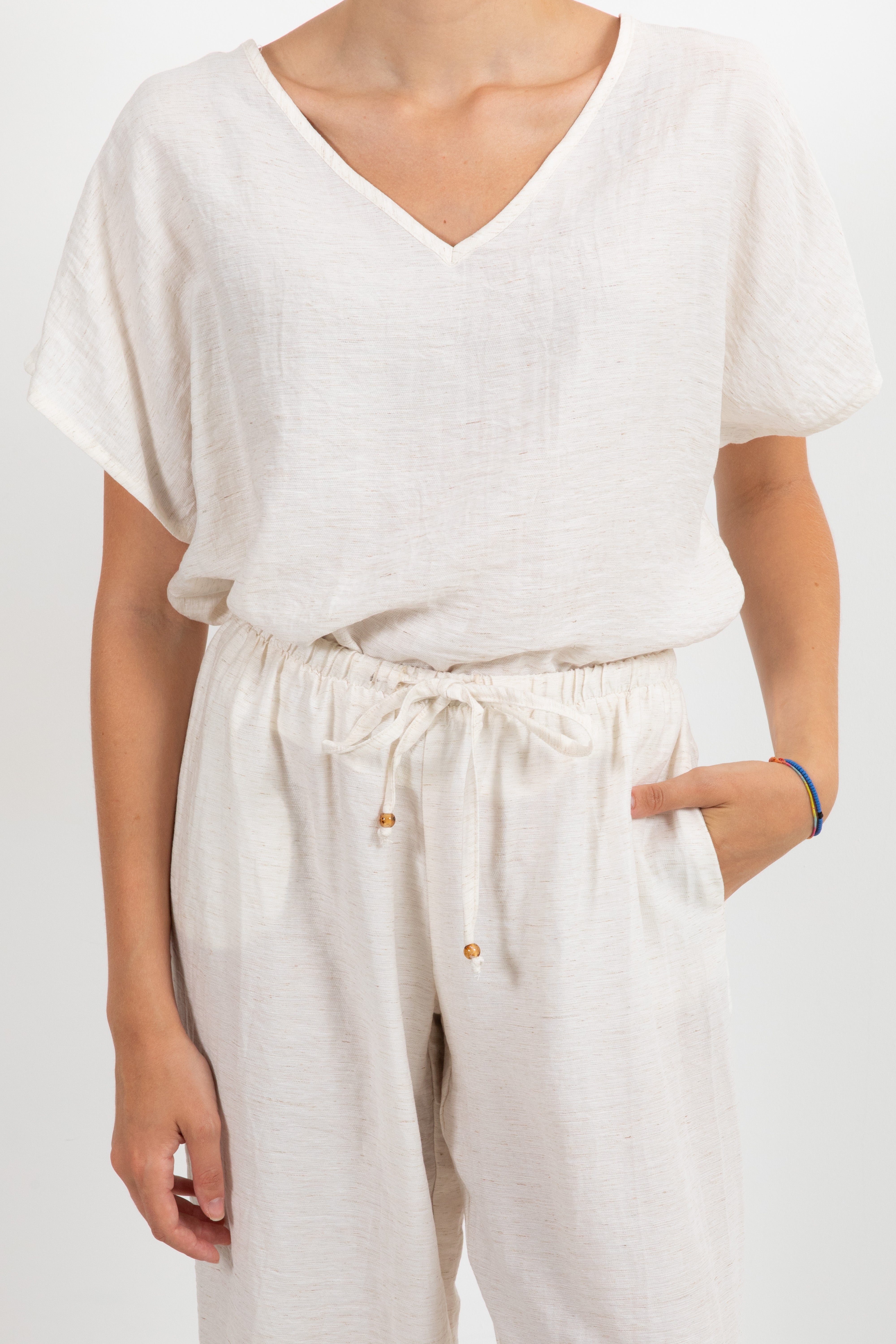 Blusa scollo a "V" in viscosa e lino Tensione IN