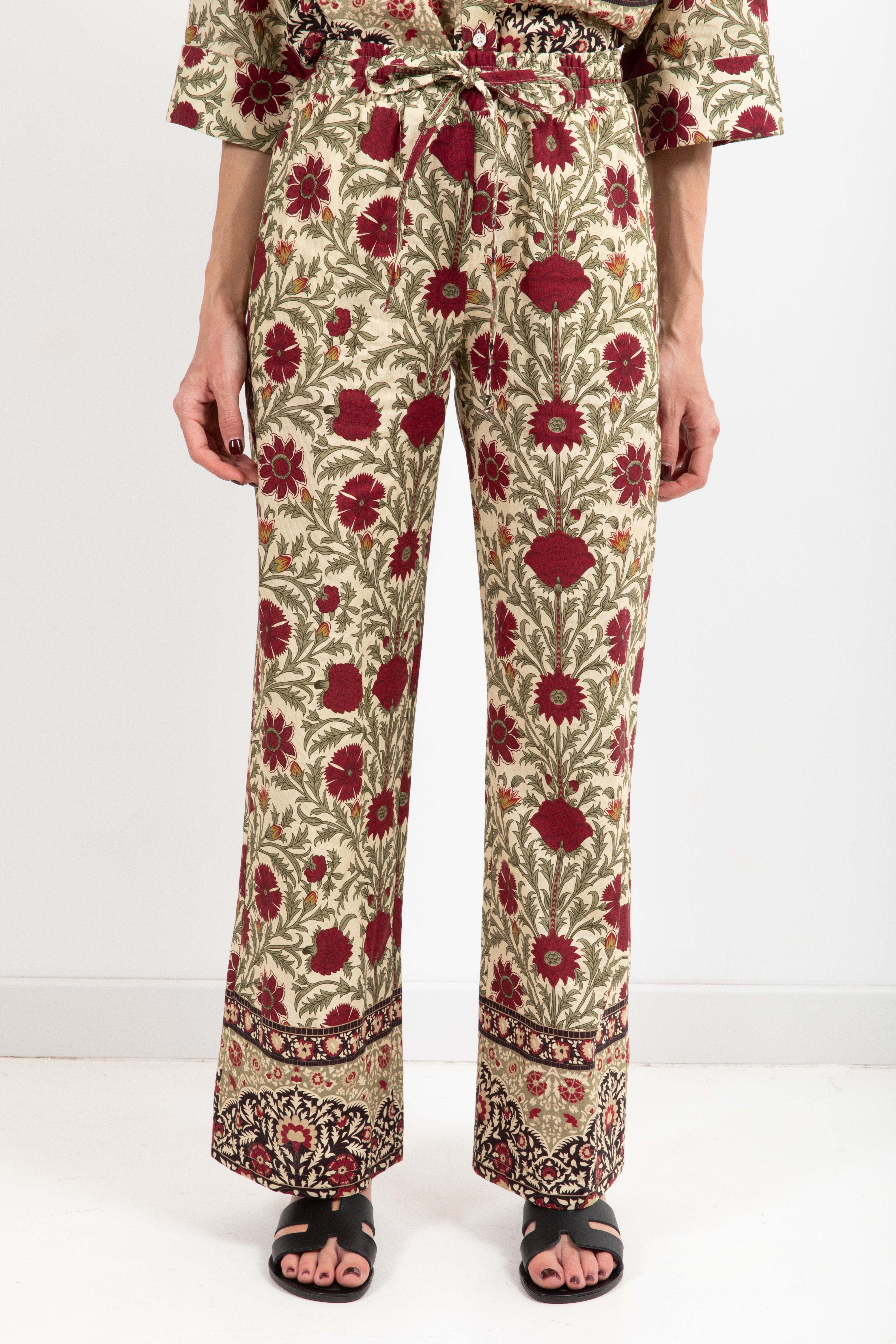Pantalone con coulisse in lino e cotone fantasia arabesque ViCOLO