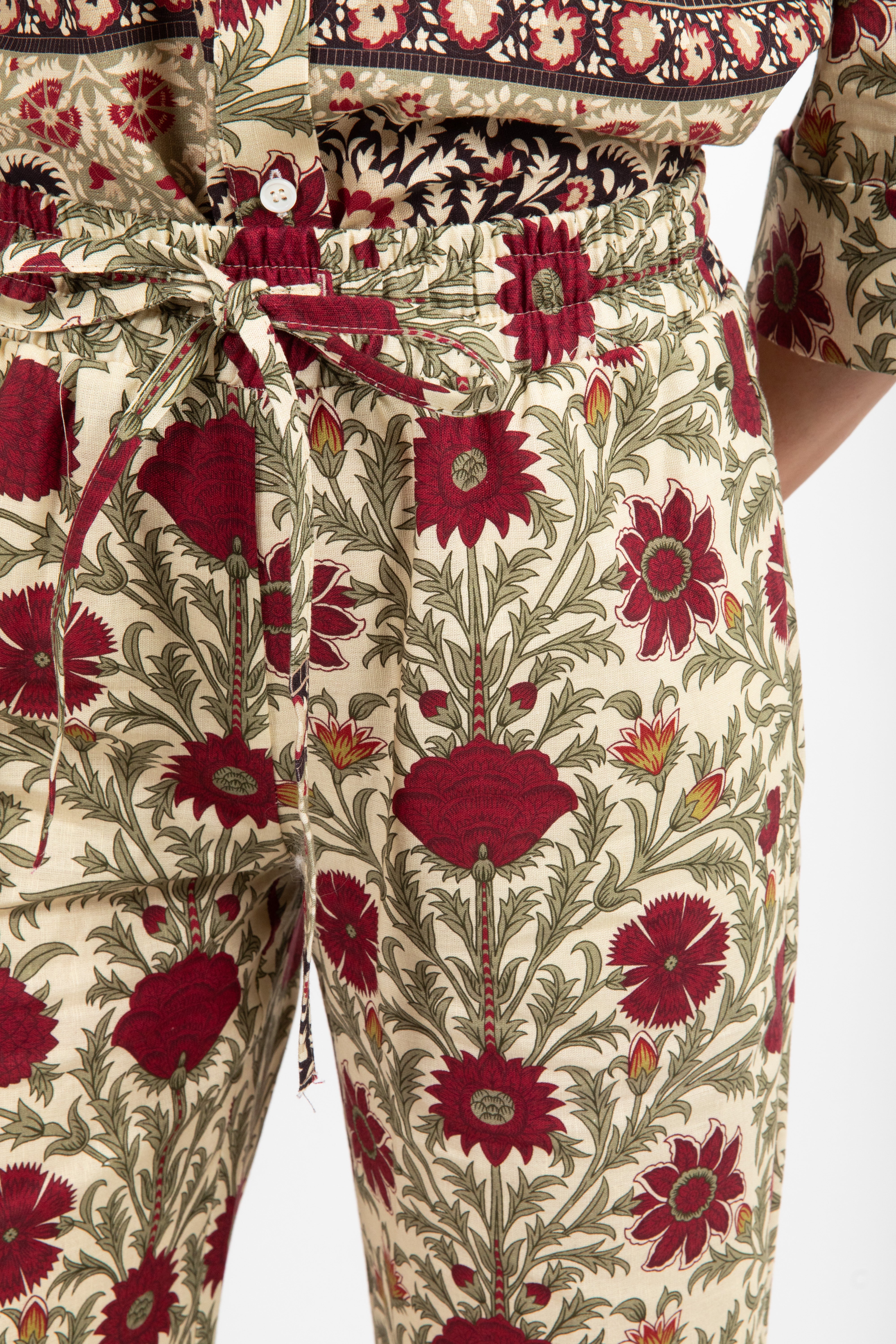 Pantalone con coulisse in lino e cotone fantasia arabesque ViCOLO