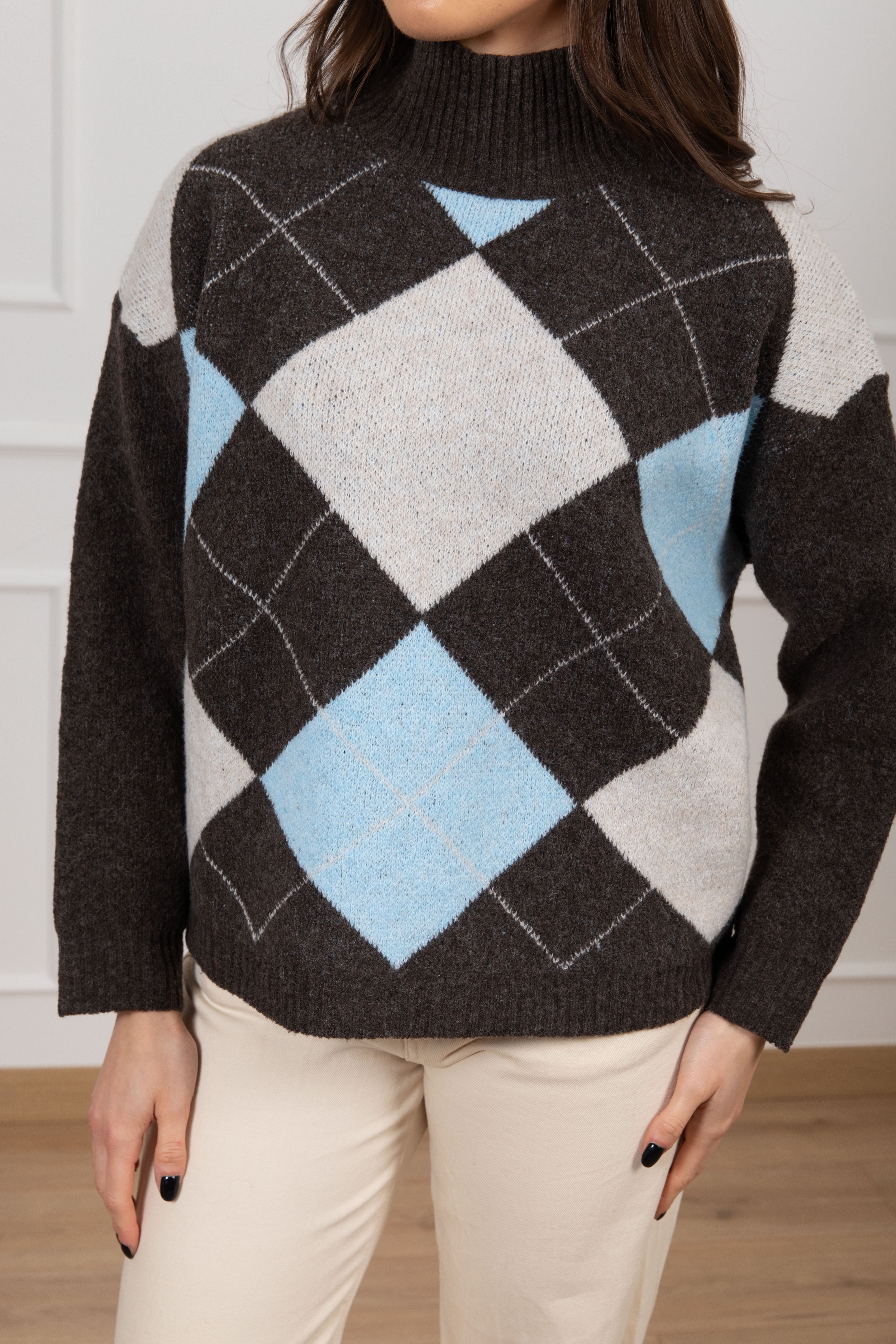 Pull collo a cratere con motivo rombi Susy Mix