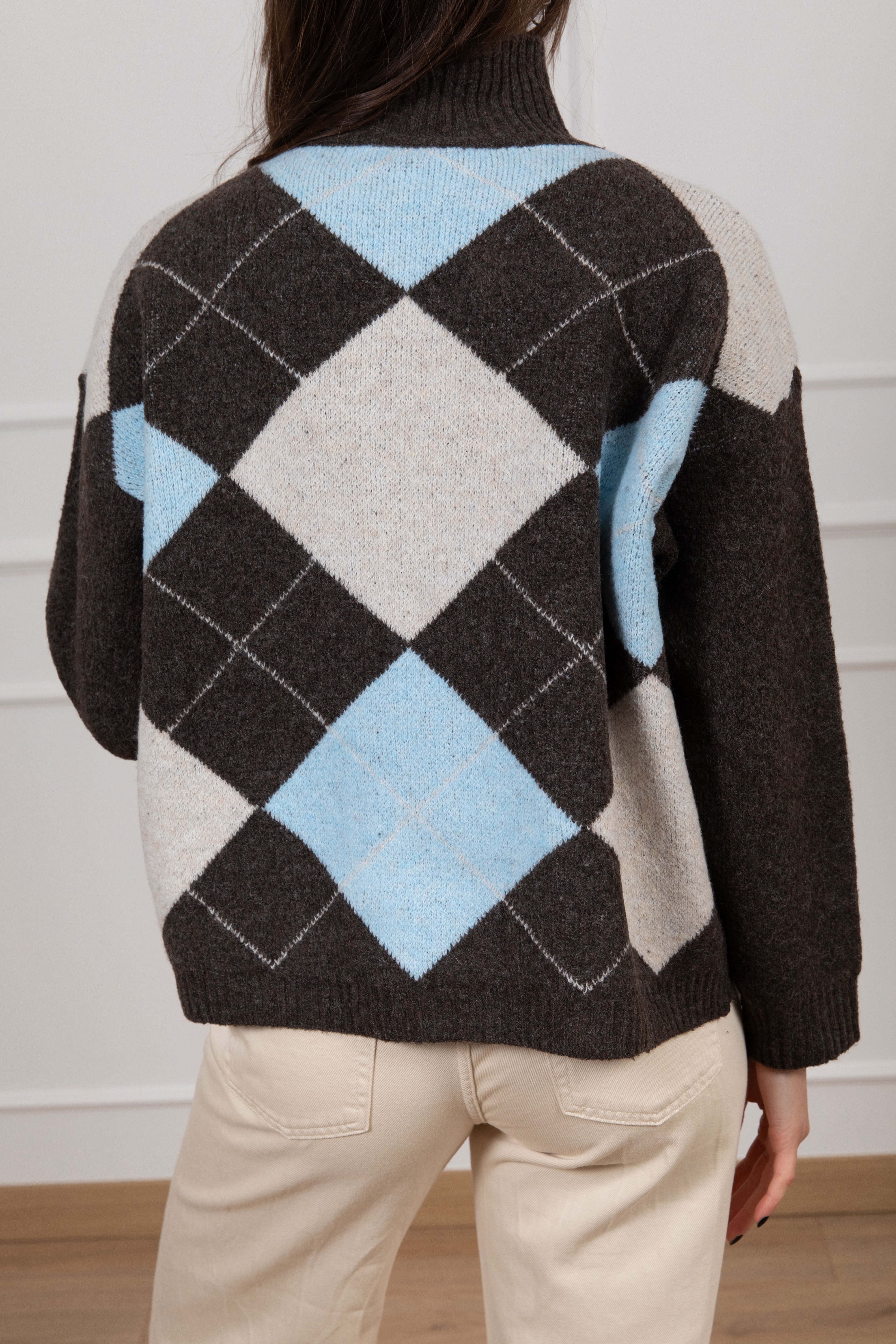 Pull collo a cratere con motivo rombi Susy Mix