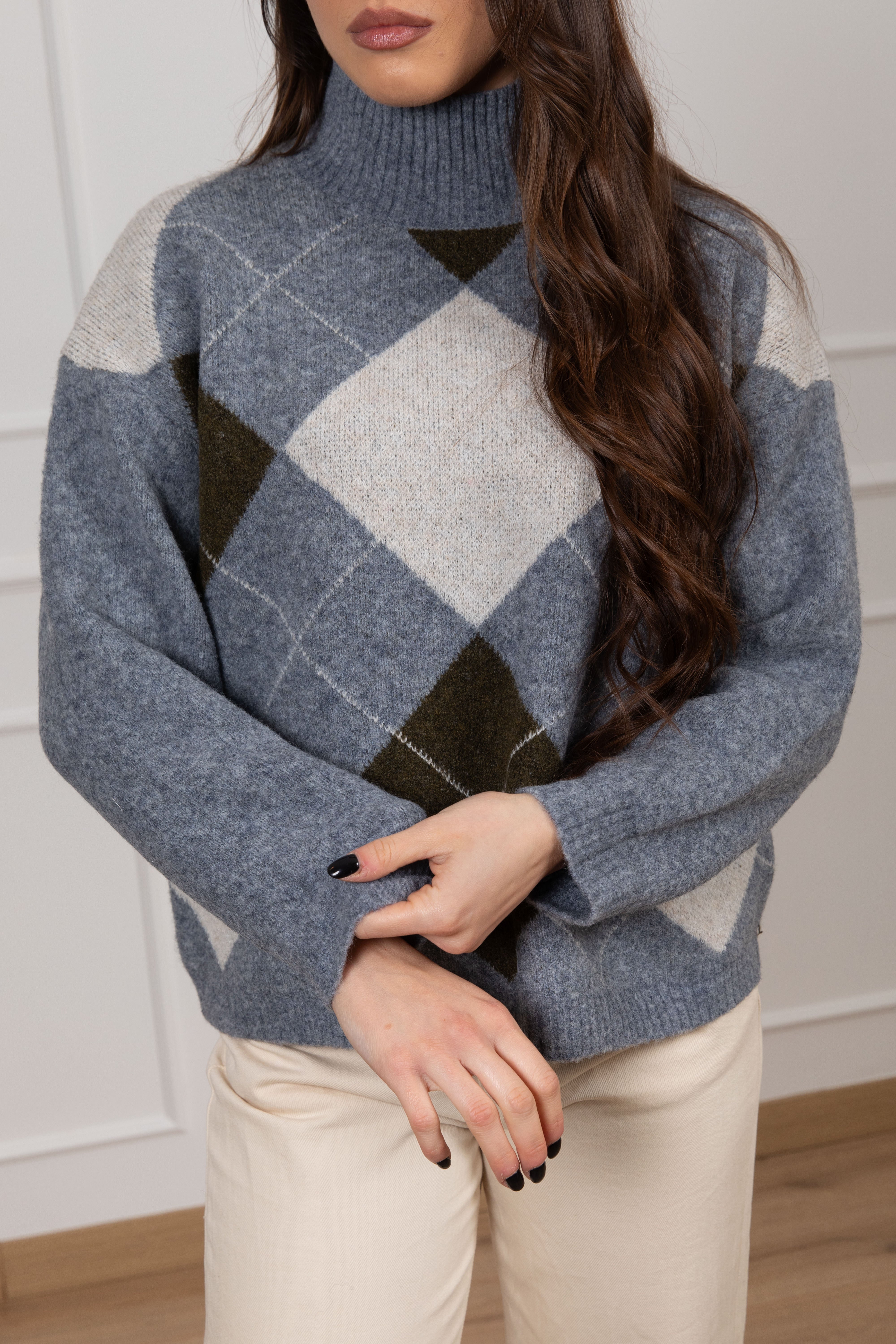 Pull collo a cratere con motivo rombi Susy Mix