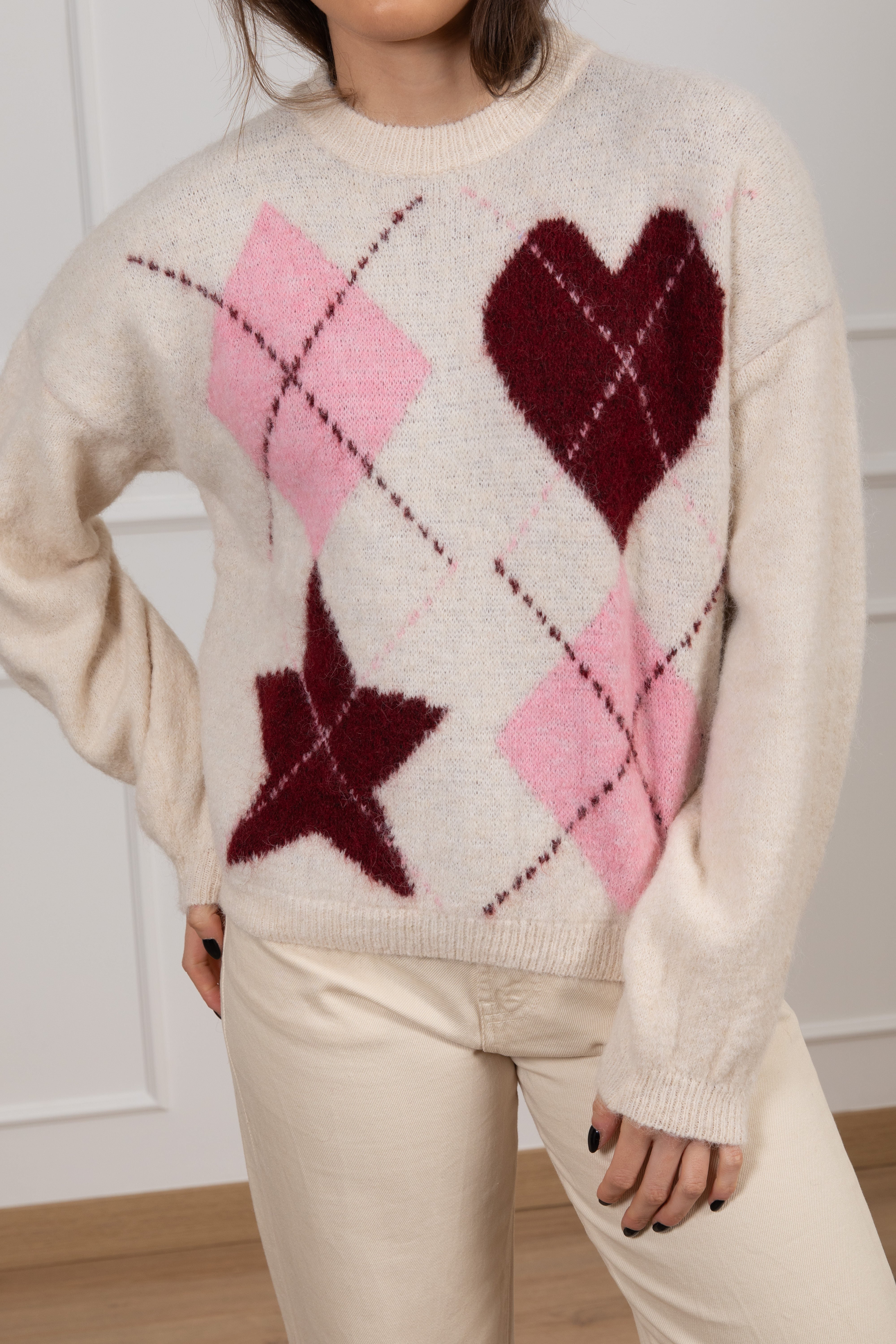 Pull con rombo cuore e stella Susy Mix