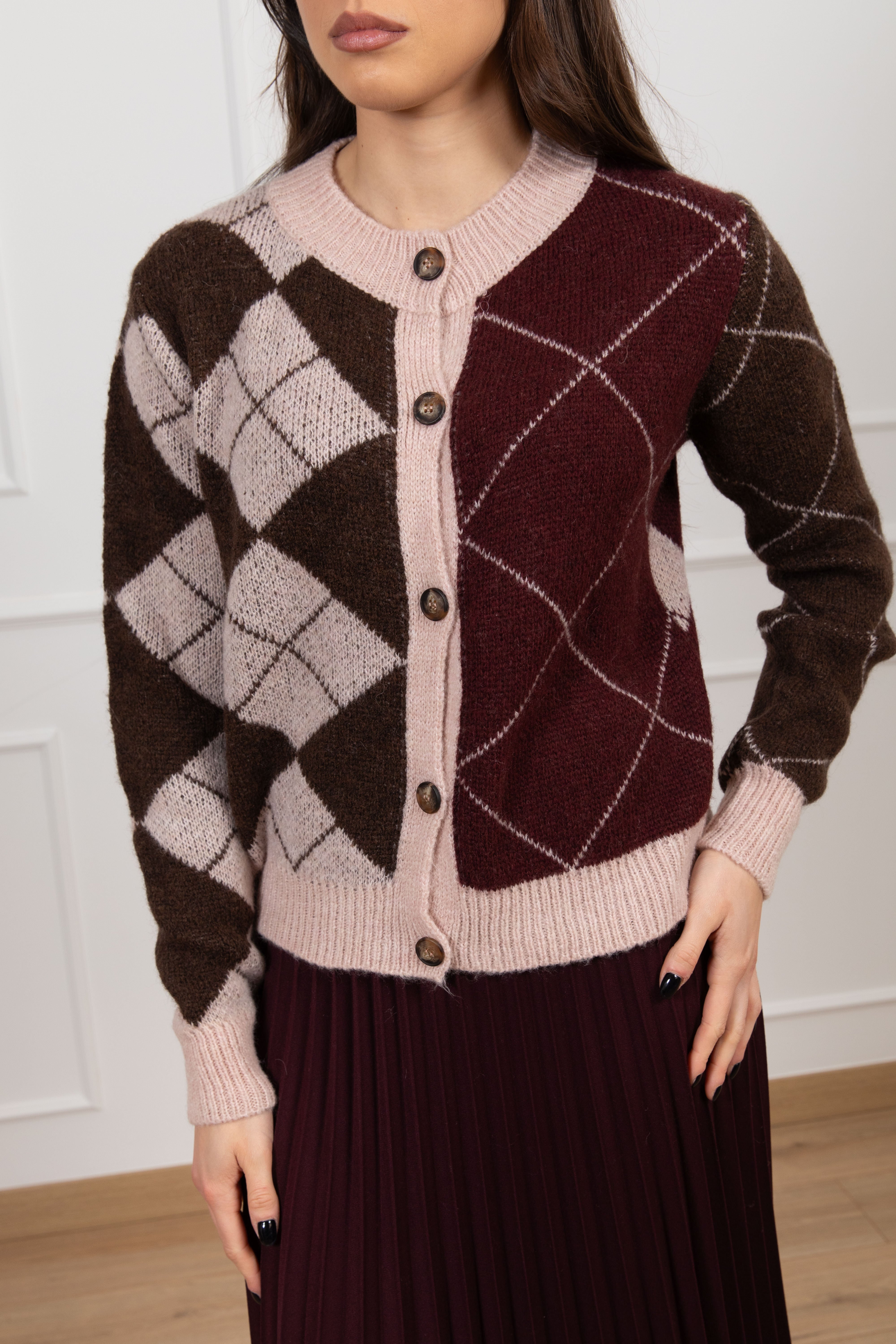 Cardigan a rombi con manica a contrasto Susy Mix