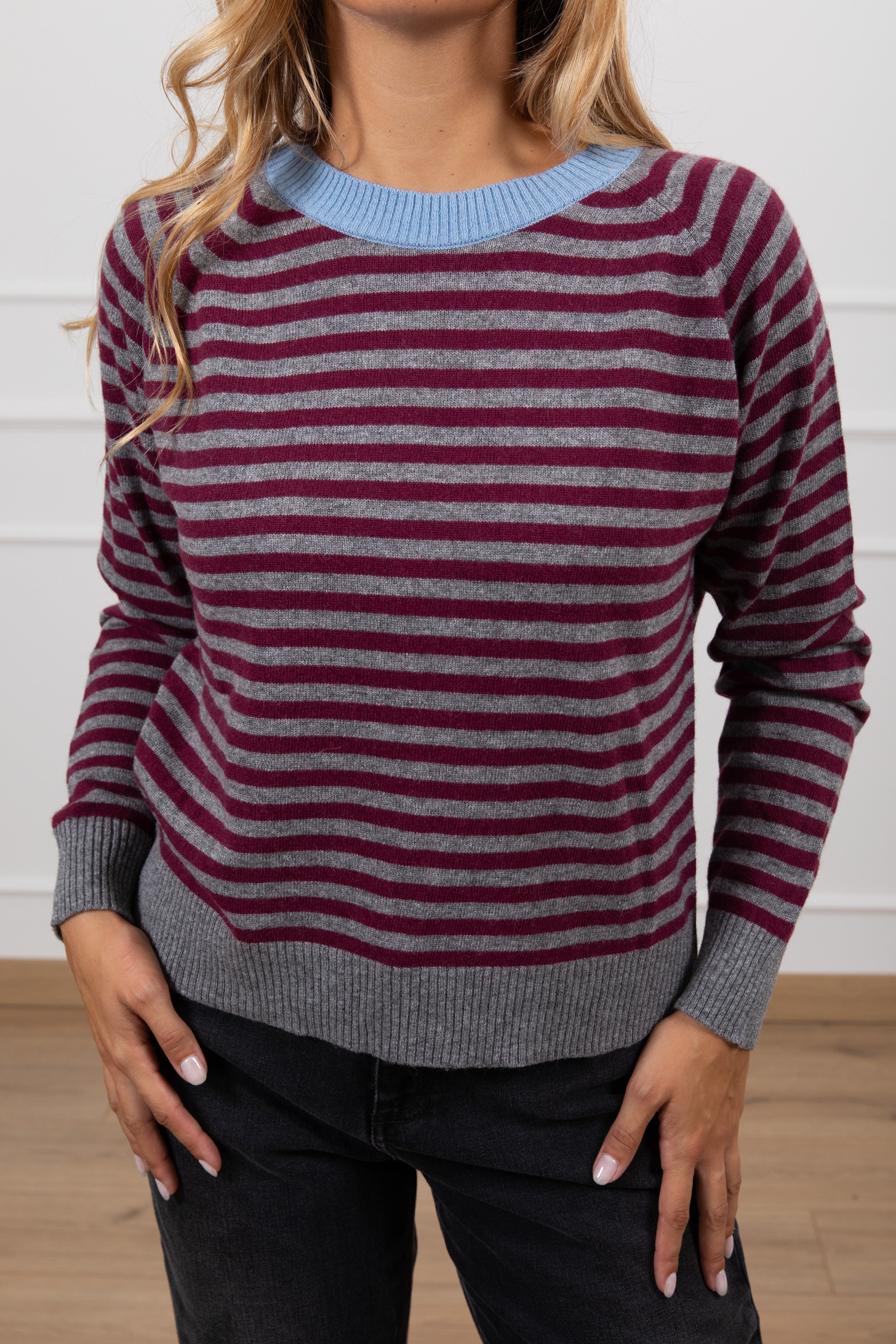 Maglia a righe con collo a contrasto Susy Mix