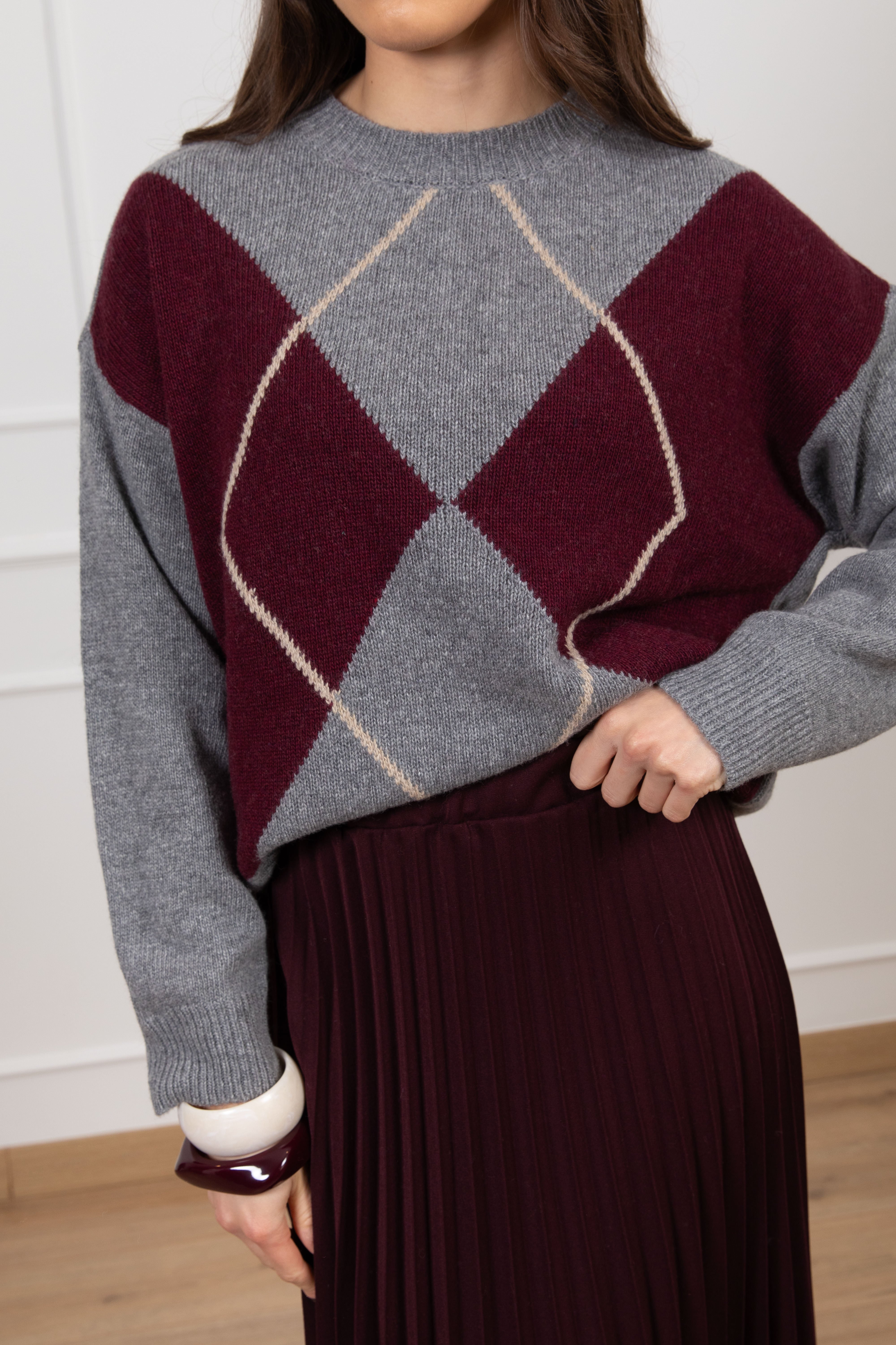 Pull girocollo con maxi rombo in lana e cashmere Susy Mix