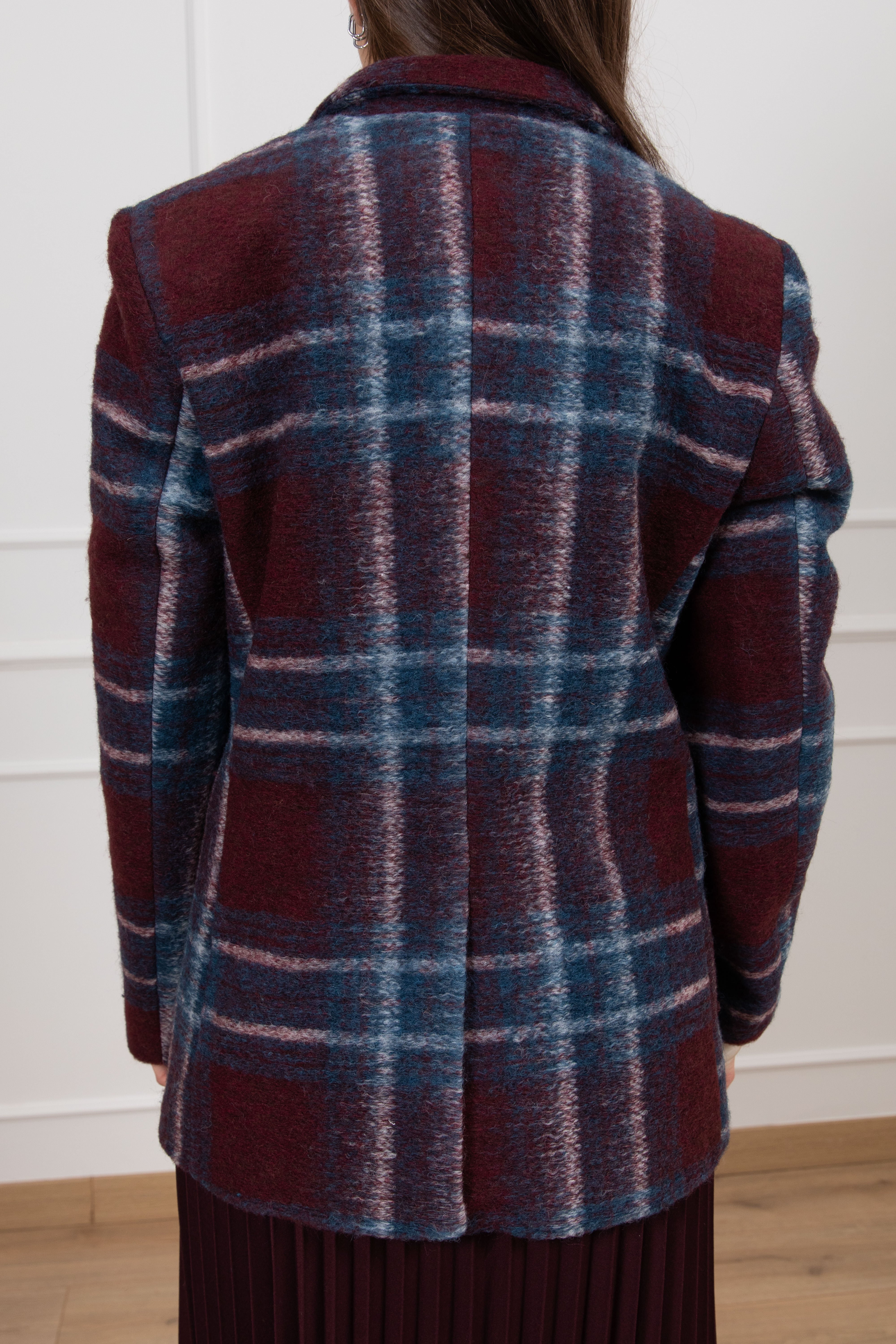 Giacca-cappotto check mono-bottone in lana con spille Susy Mix