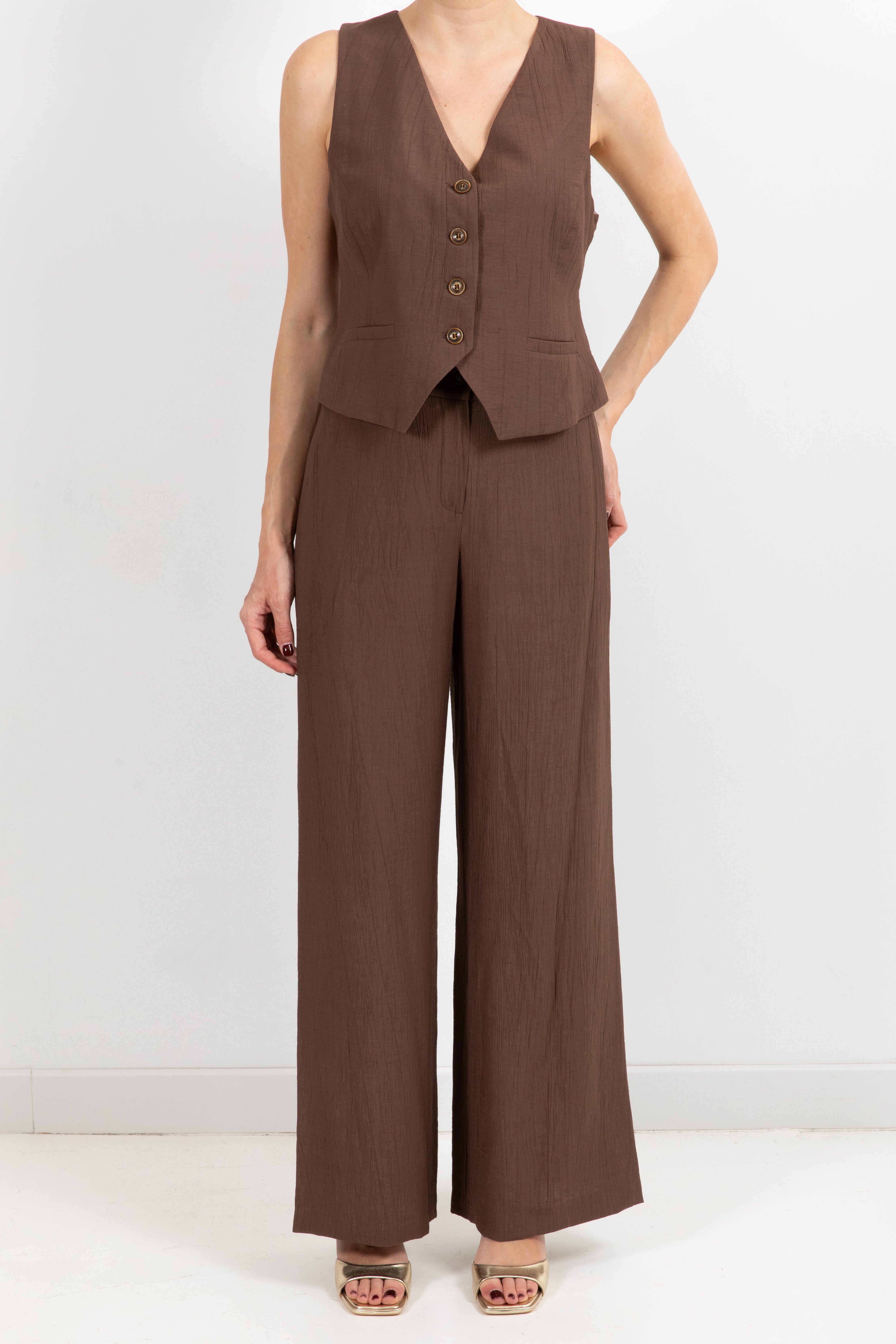 Coordinato in viscosa goffrata gilet e pantalone Tensione IN