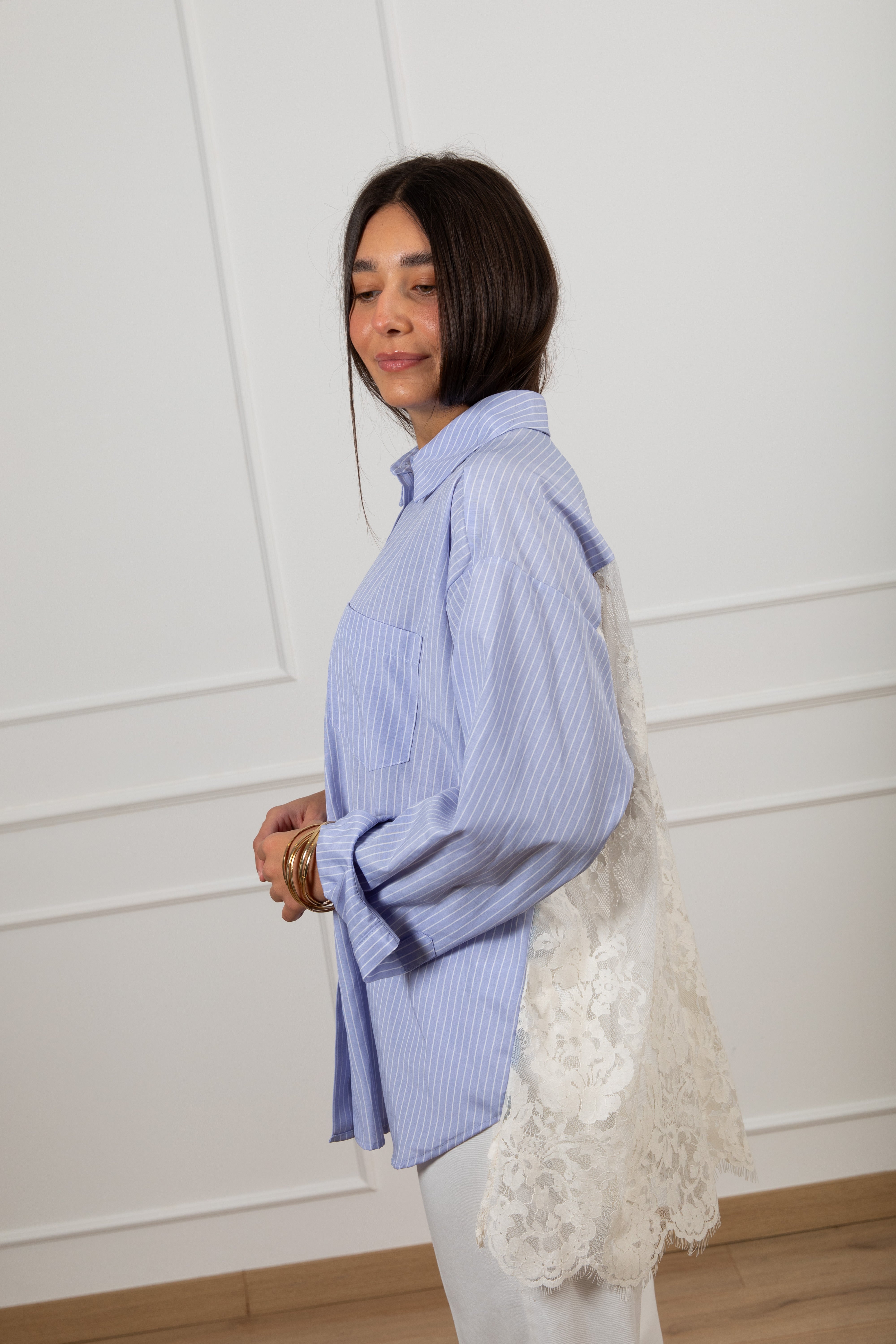 Camicia bacchettata con retro in pizzo Motel