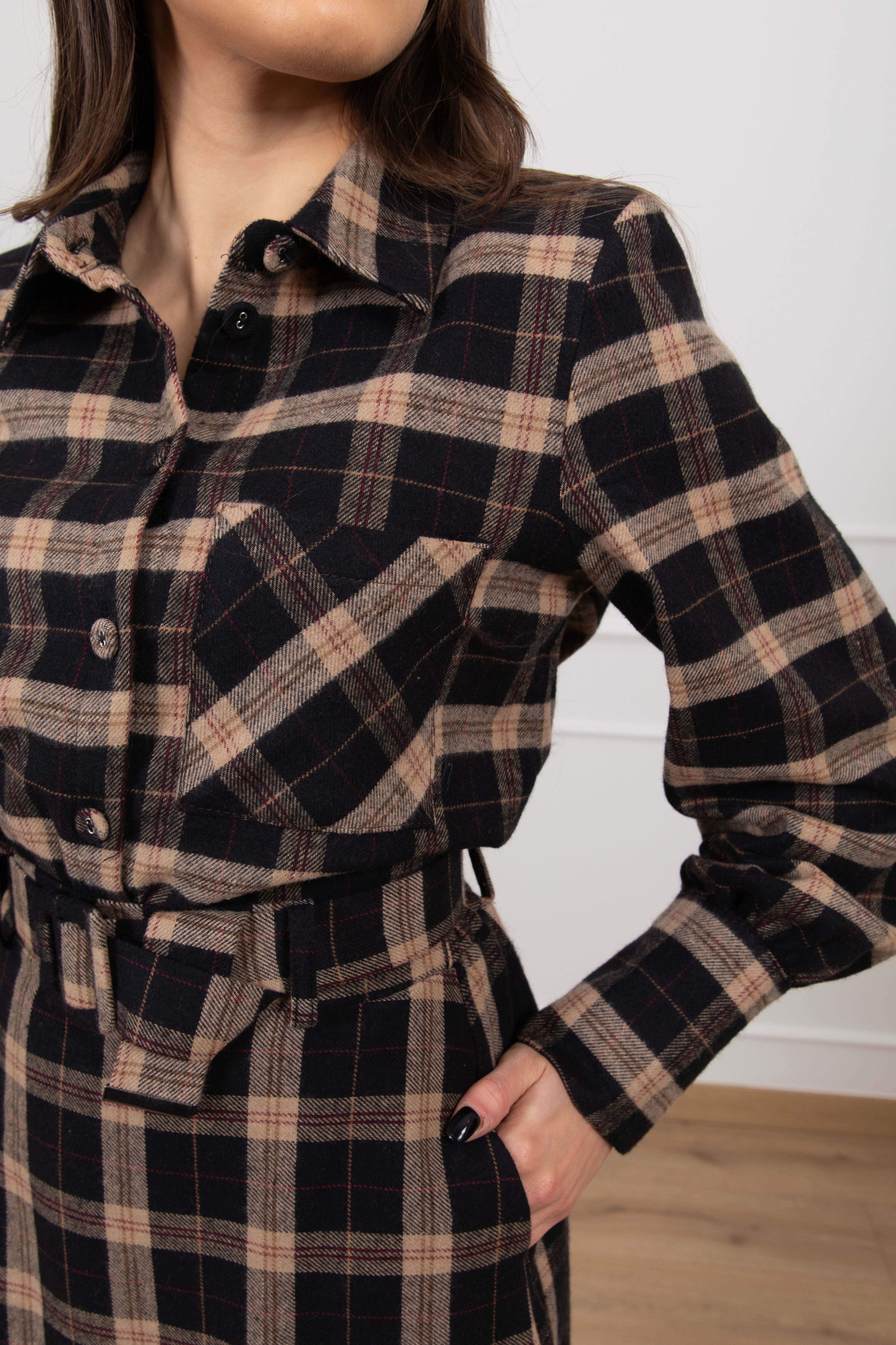 Camicia check cammello con spallina imbottita Susy Mix