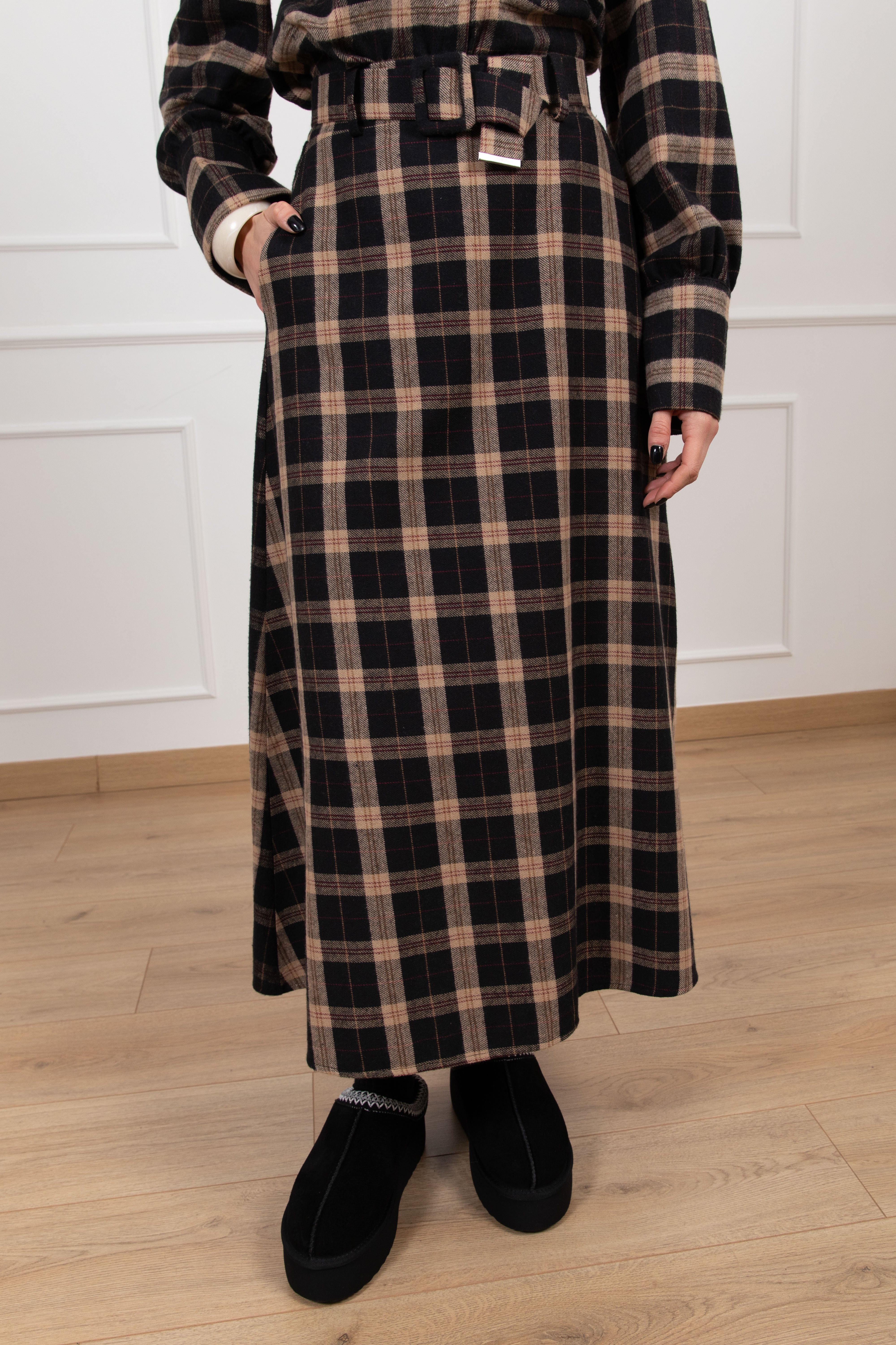 Gonna lunga check cammello Susy Mix