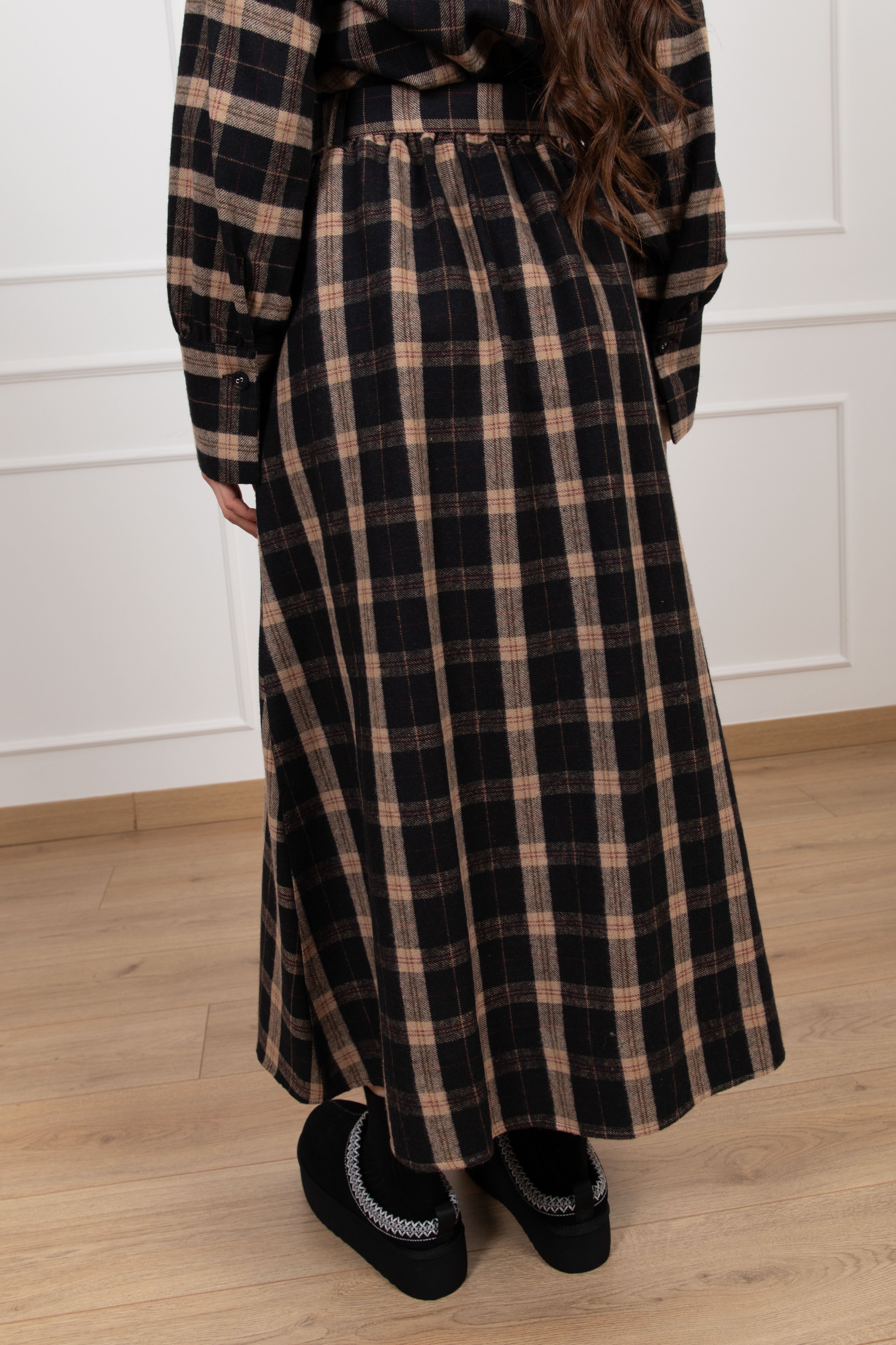 Gonna lunga check cammello Susy Mix