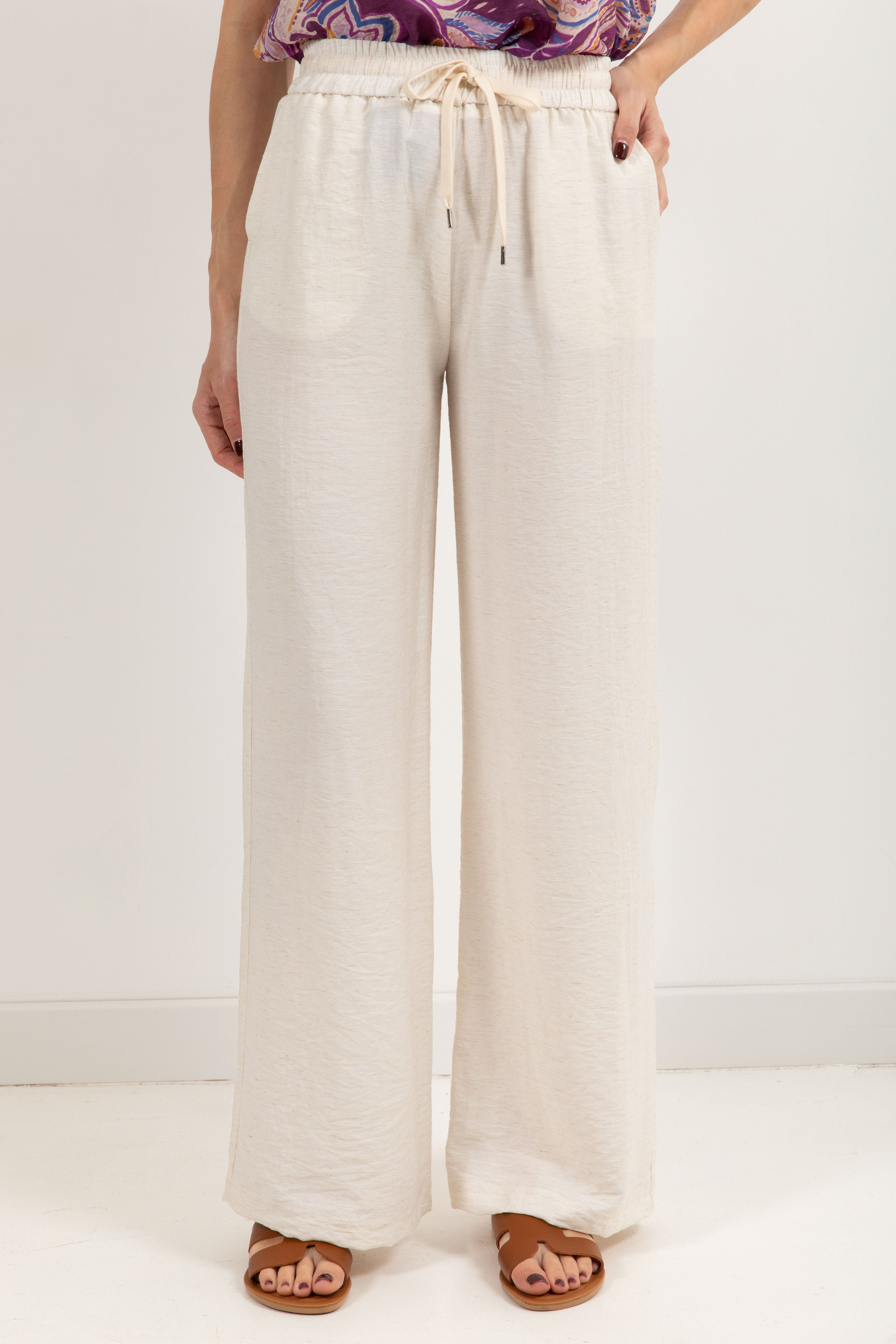 Pantalone con coulisse in lino e viscosa ViCOLO