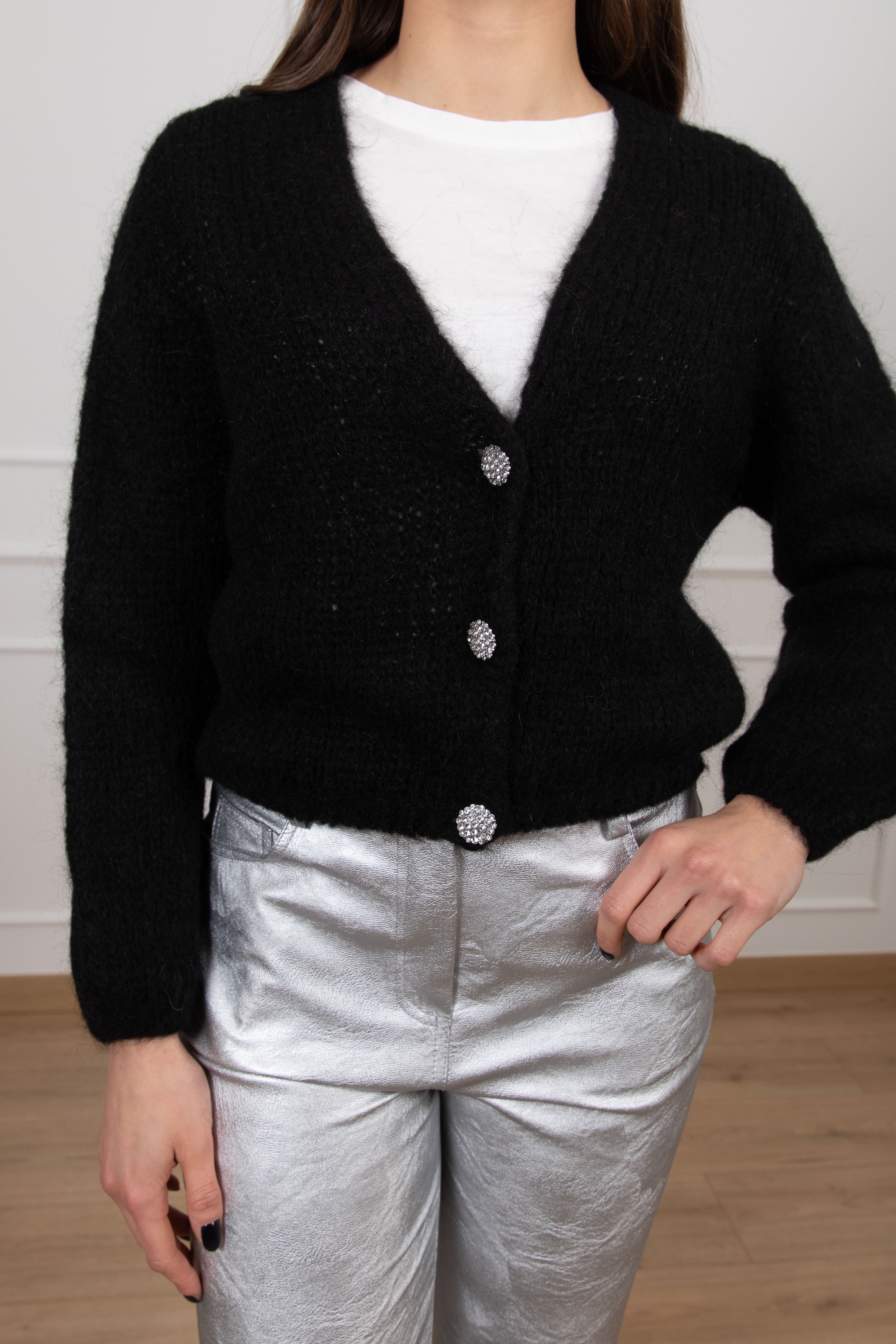 Cardigan cropped in mohair con bottoni gioiello Susy Mix