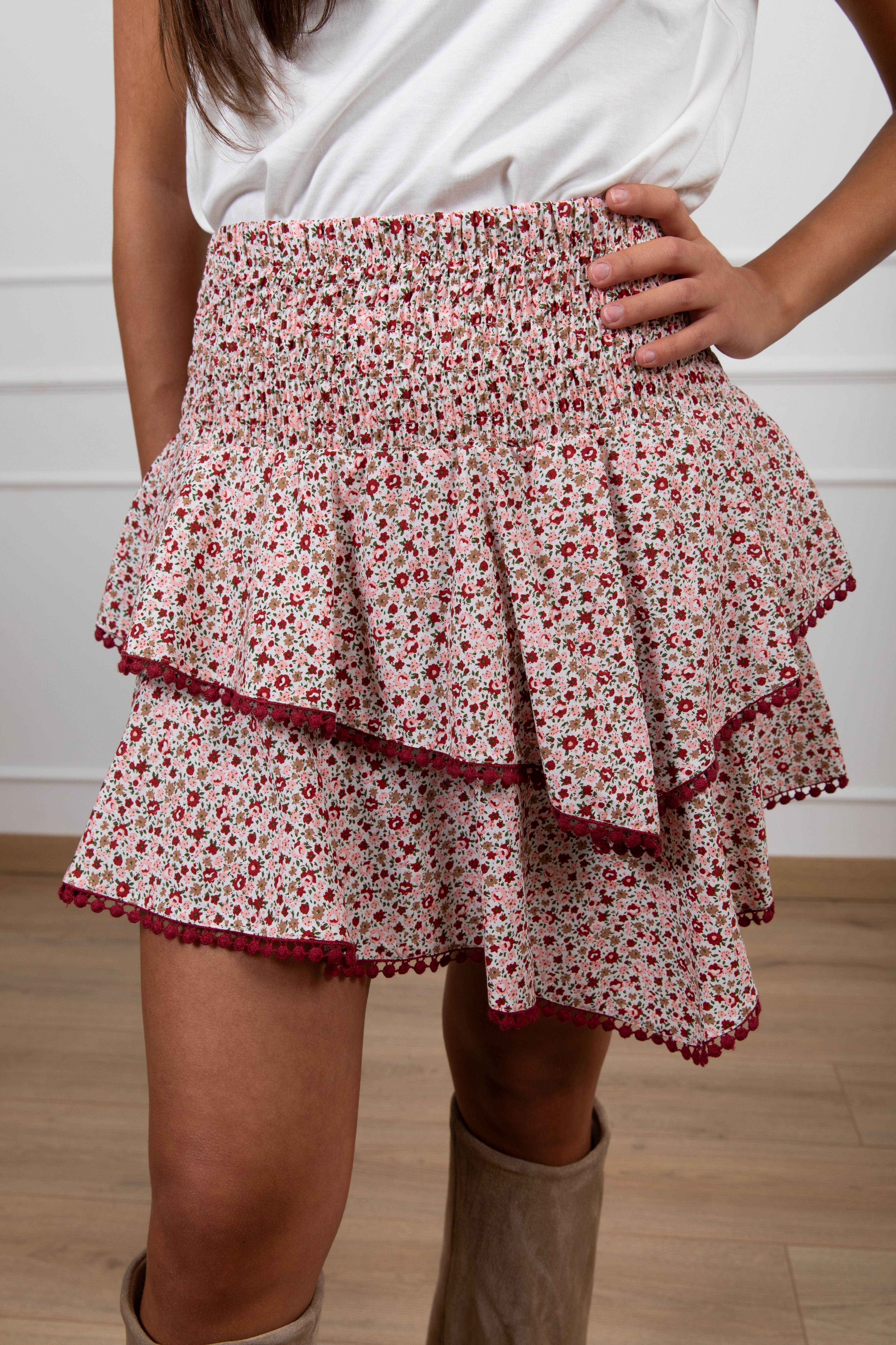 Gonna fantasia micro-flowers con balze Motel