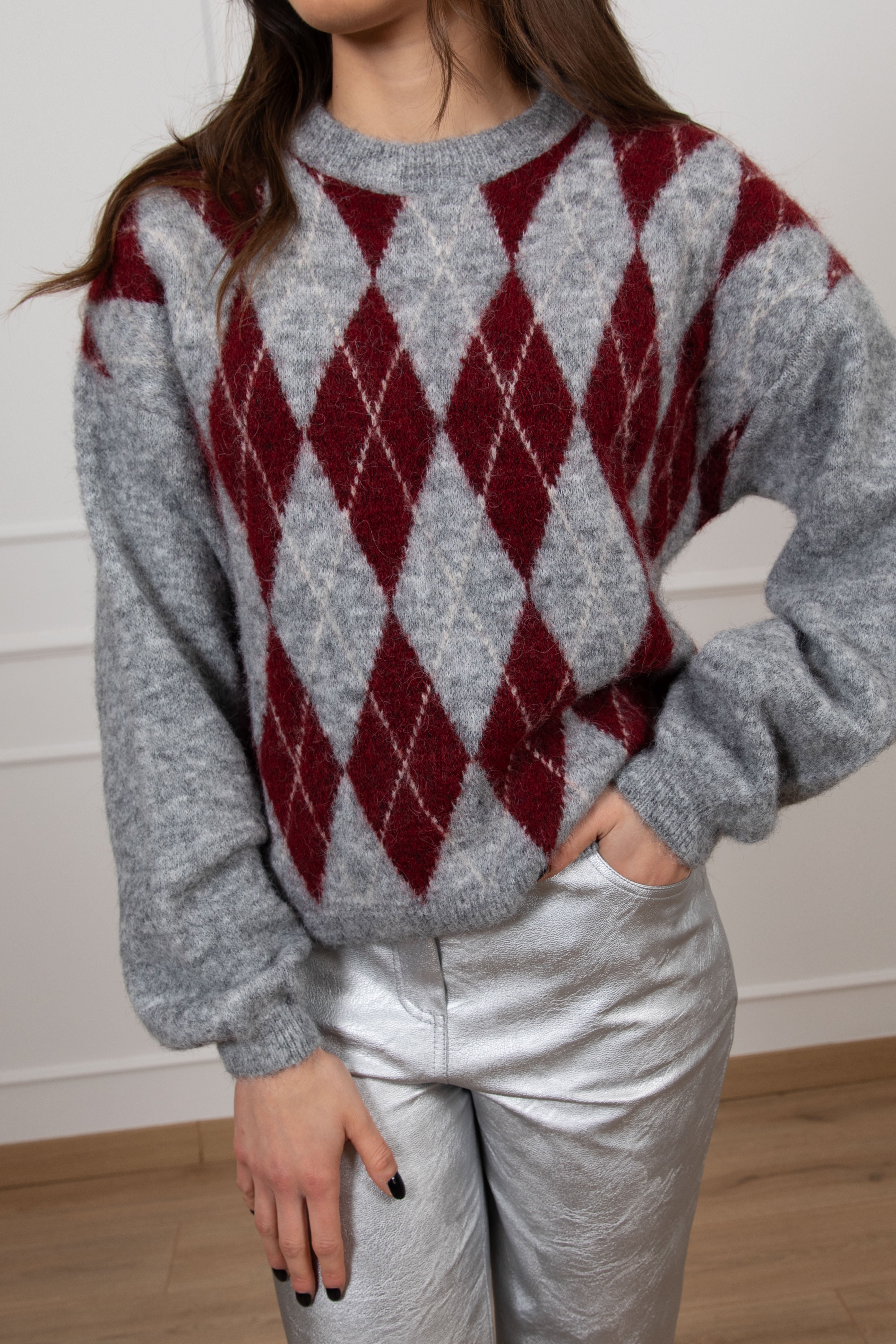 Pull girocollo in lana con rombi Susy Mix