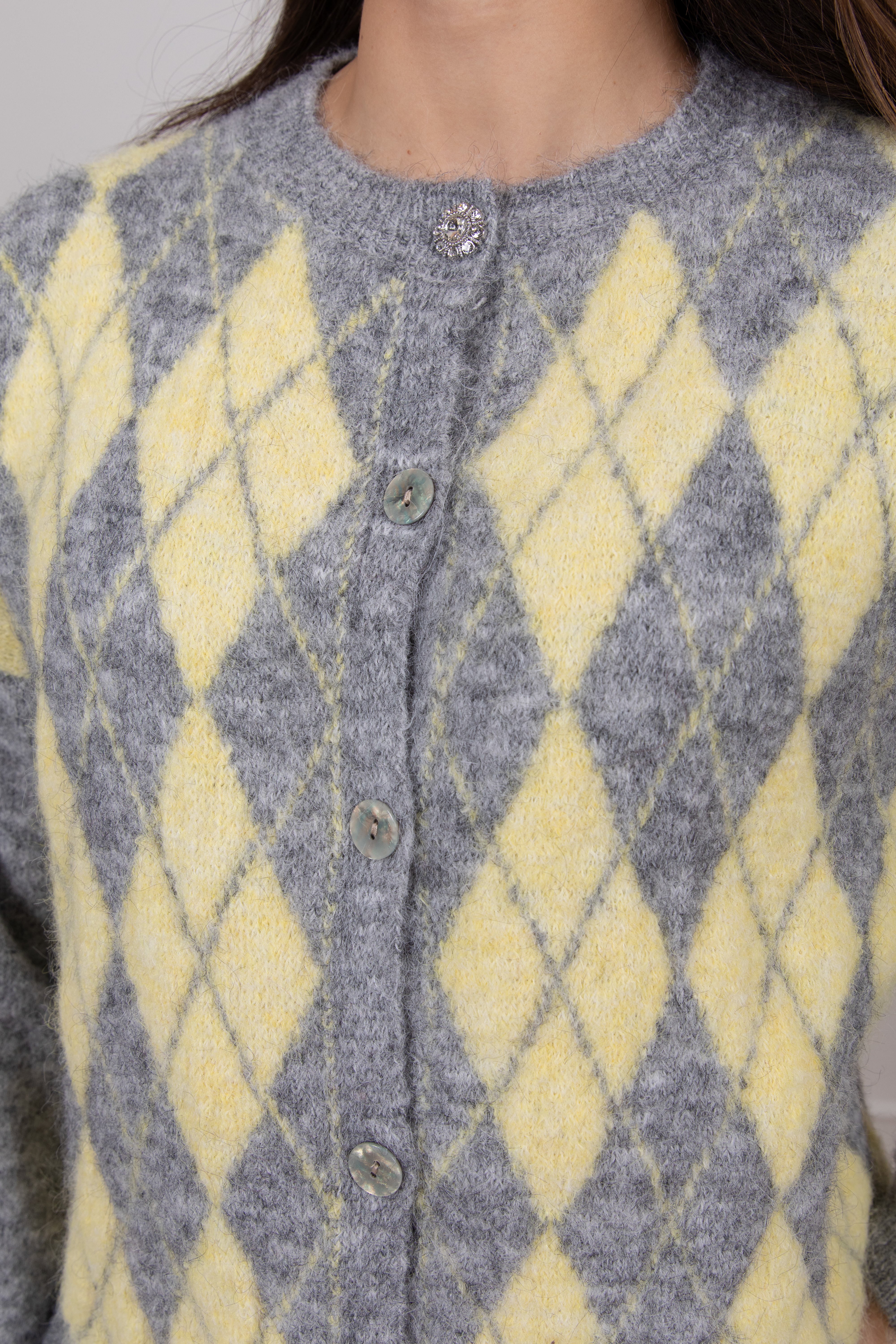 Cardigan a rombi con bottone gioiello Susy Mix