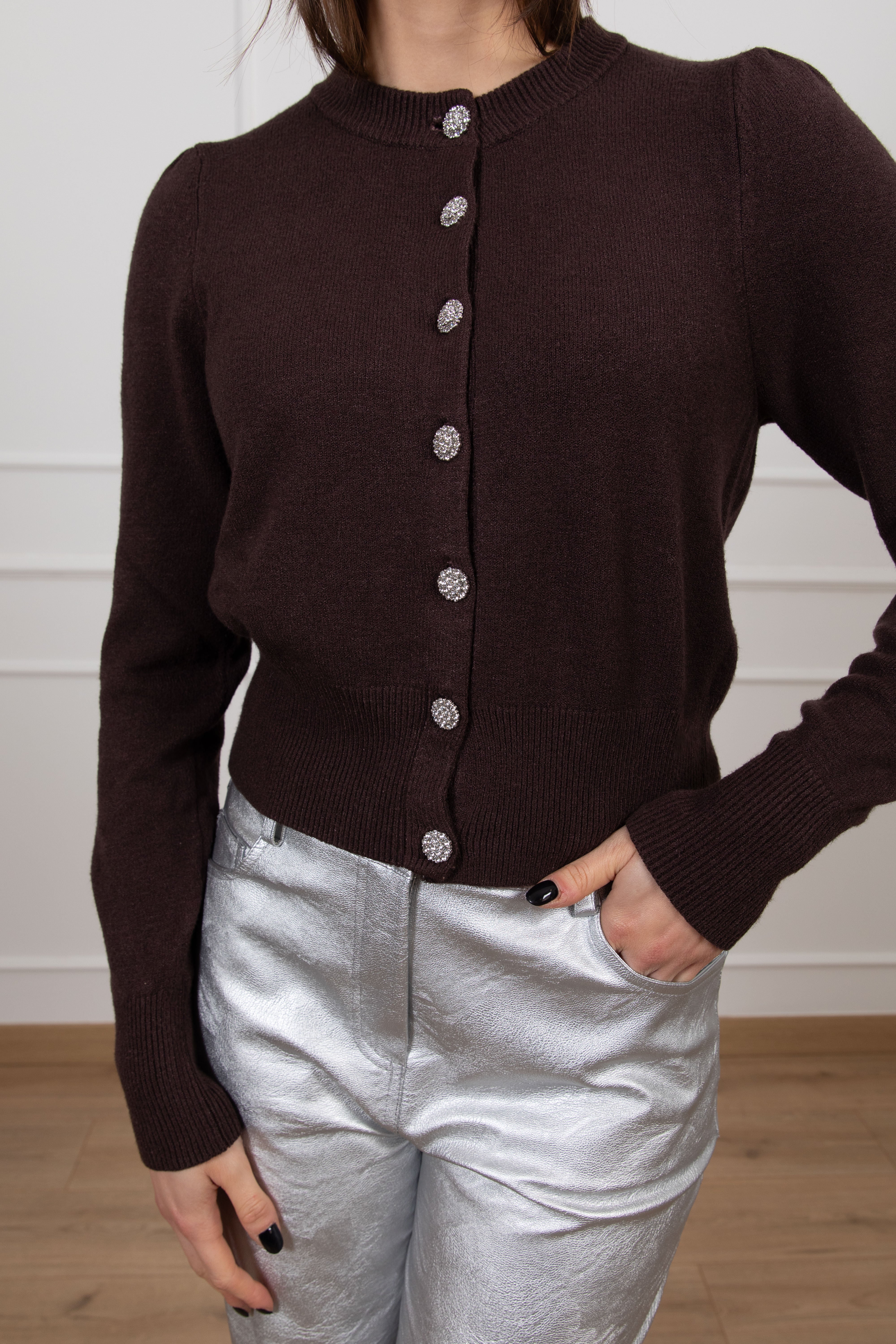 Cardigan in viscosa con bottone gioiello Tensione IN