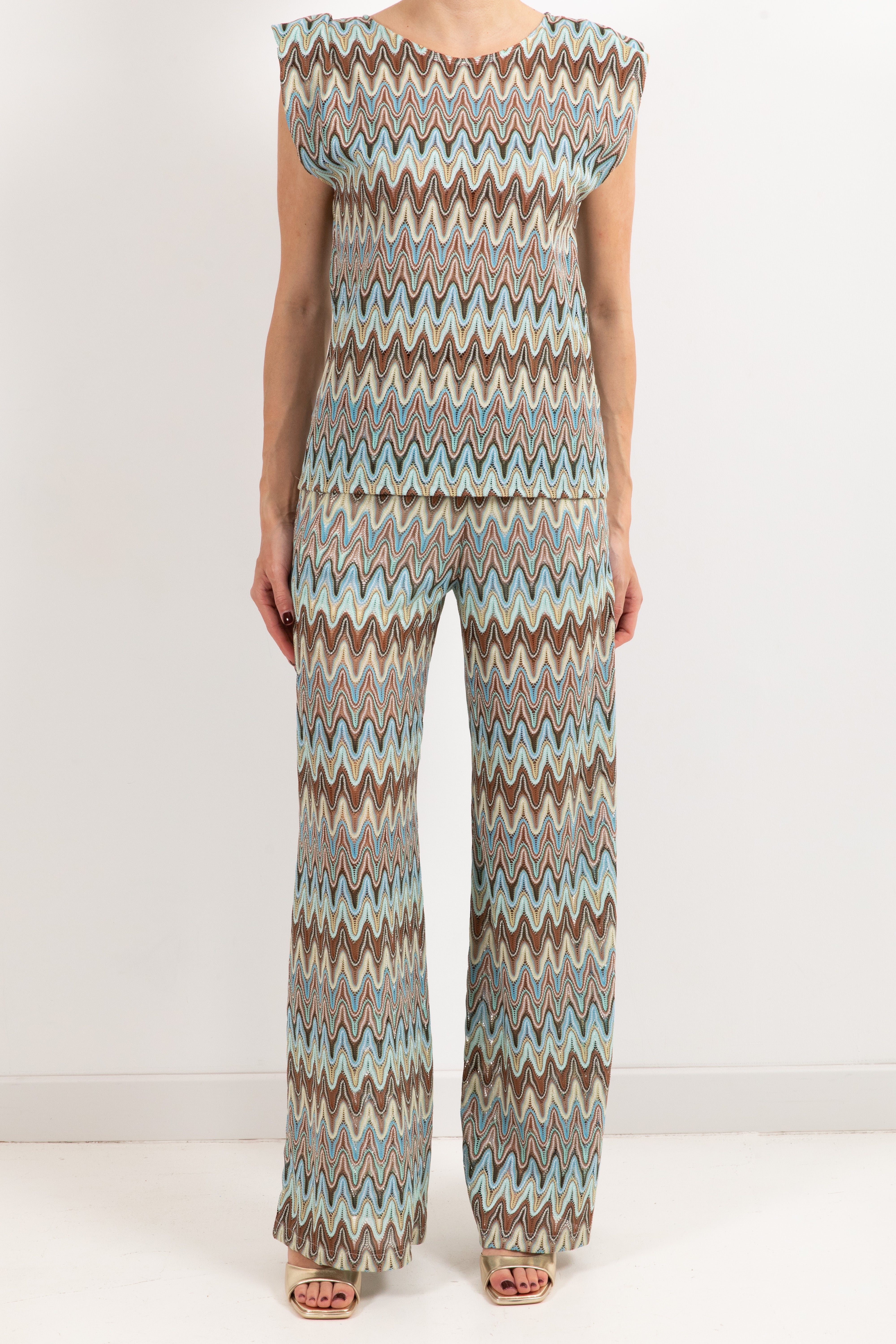 Pantalone con motivo zig-zag celeste Tensione IN