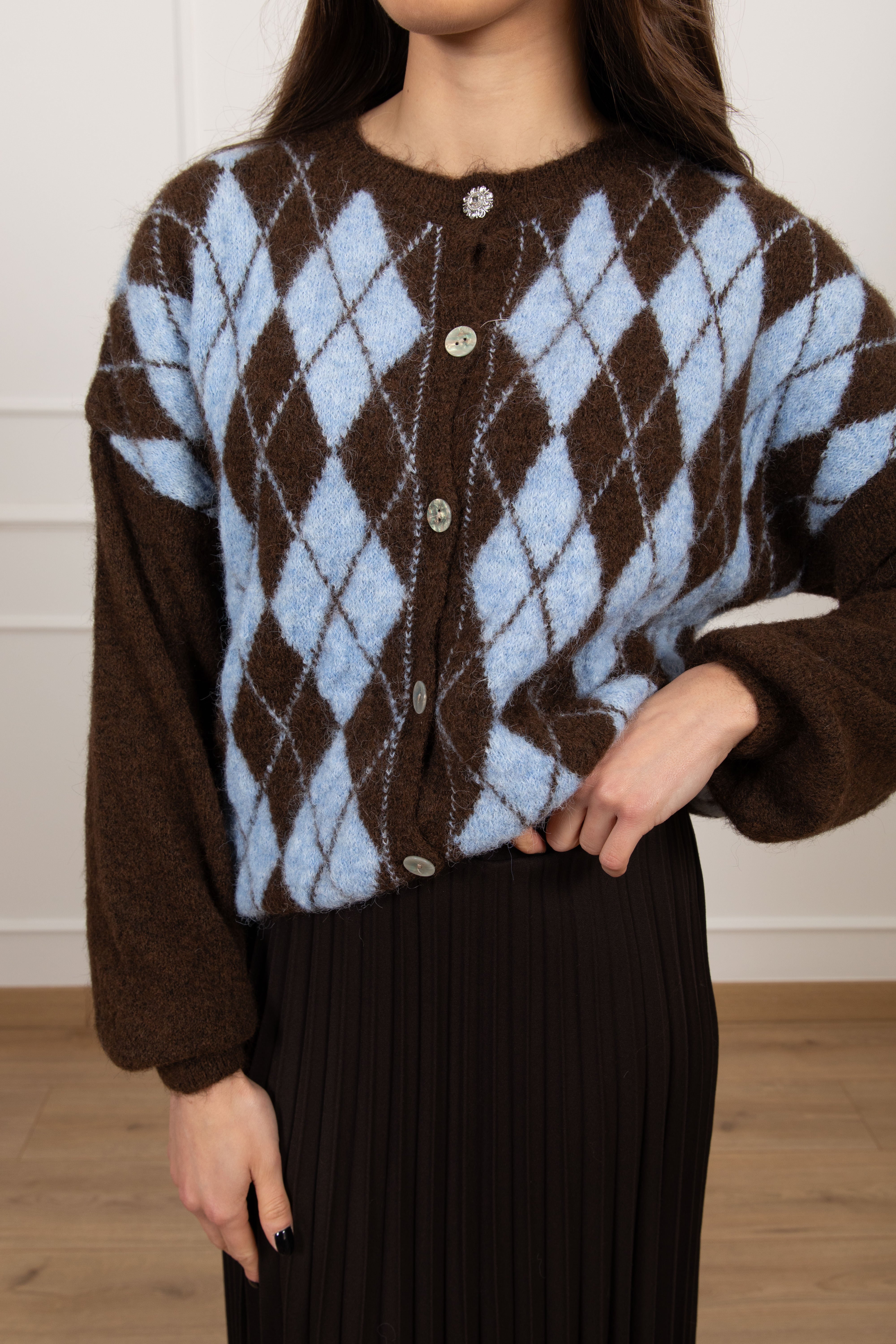 Cardigan a rombi con bottone gioiello Susy Mix