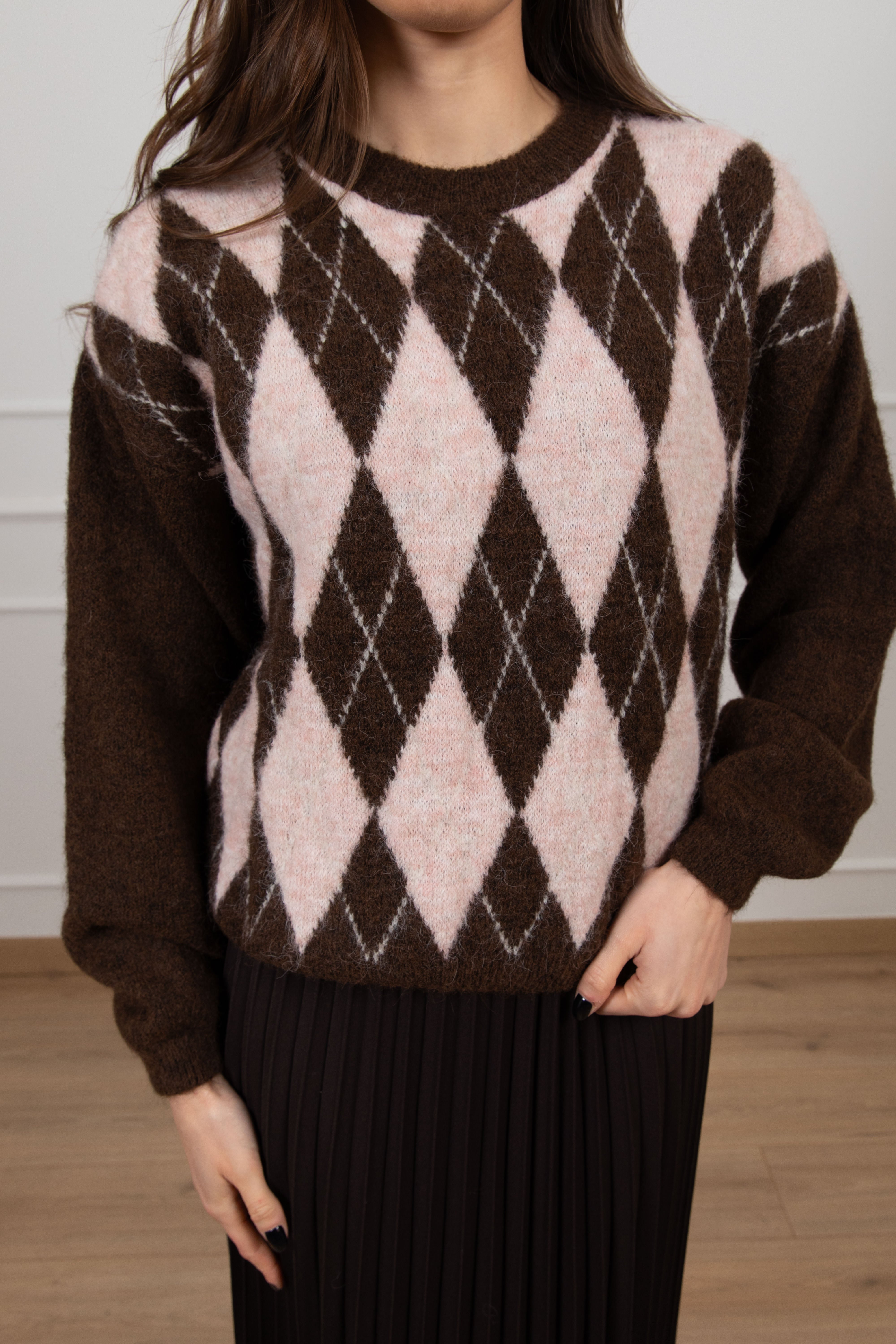 Pull girocollo in lana con rombi Susy Mix