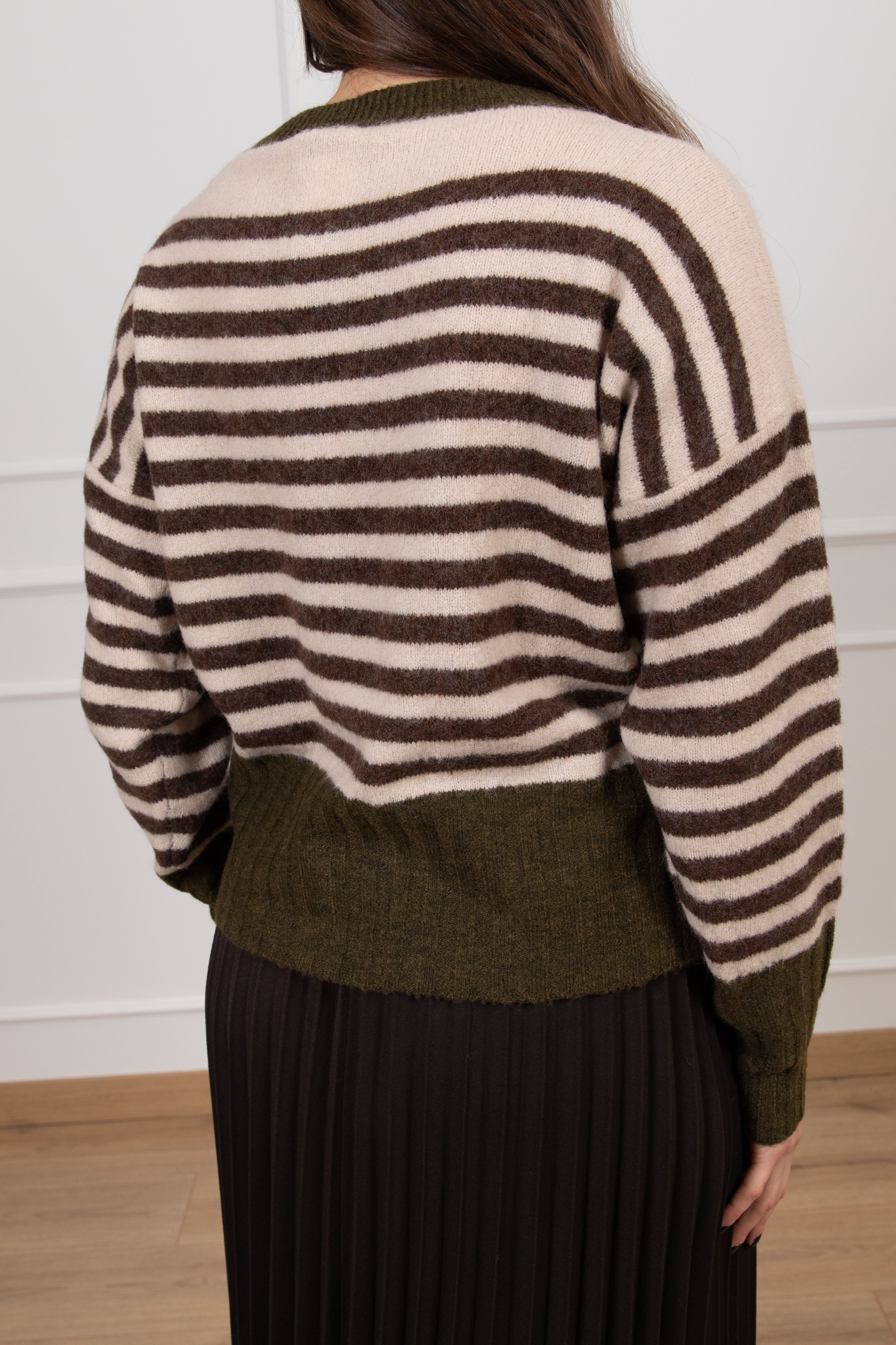 Pull girocollo a righe con collo a contrasto Susy Mix