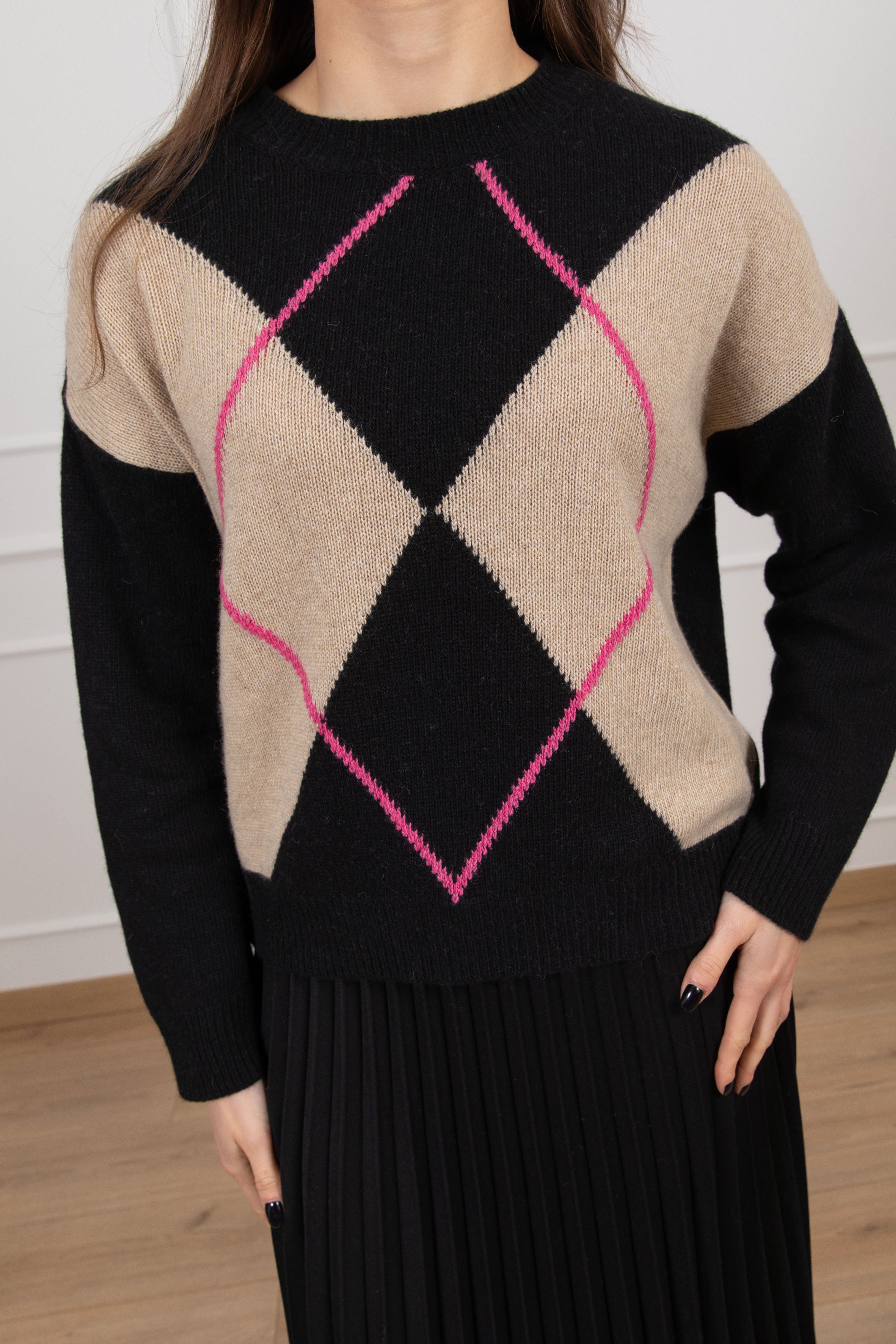 Pull girocollo con maxi rombo in lana e cashmere Susy Mix