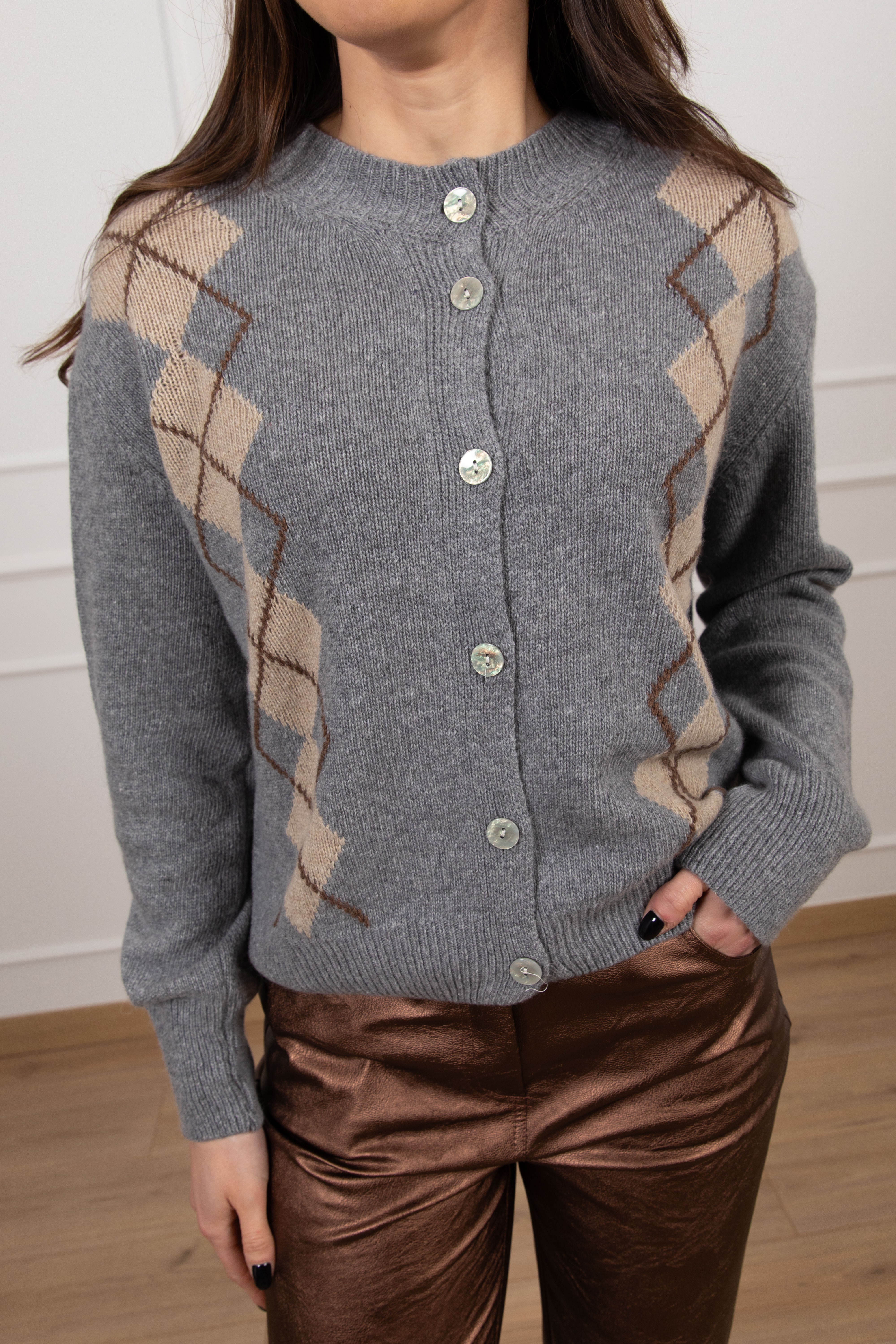 Cardigan lana e cashmere con motivo rombi Susy Mix