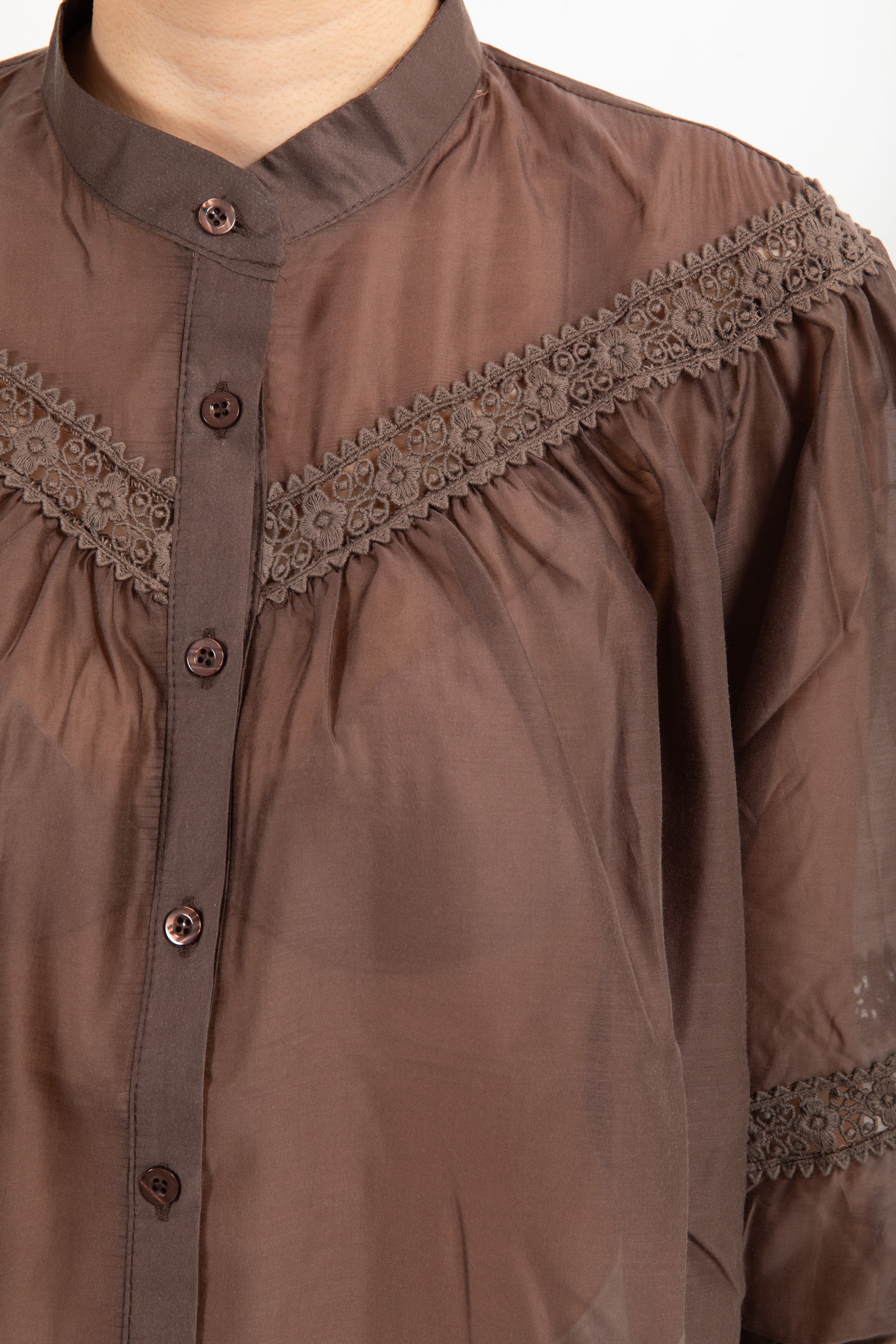 Camicia manica 3/4 con inserti macramè Susy Mix