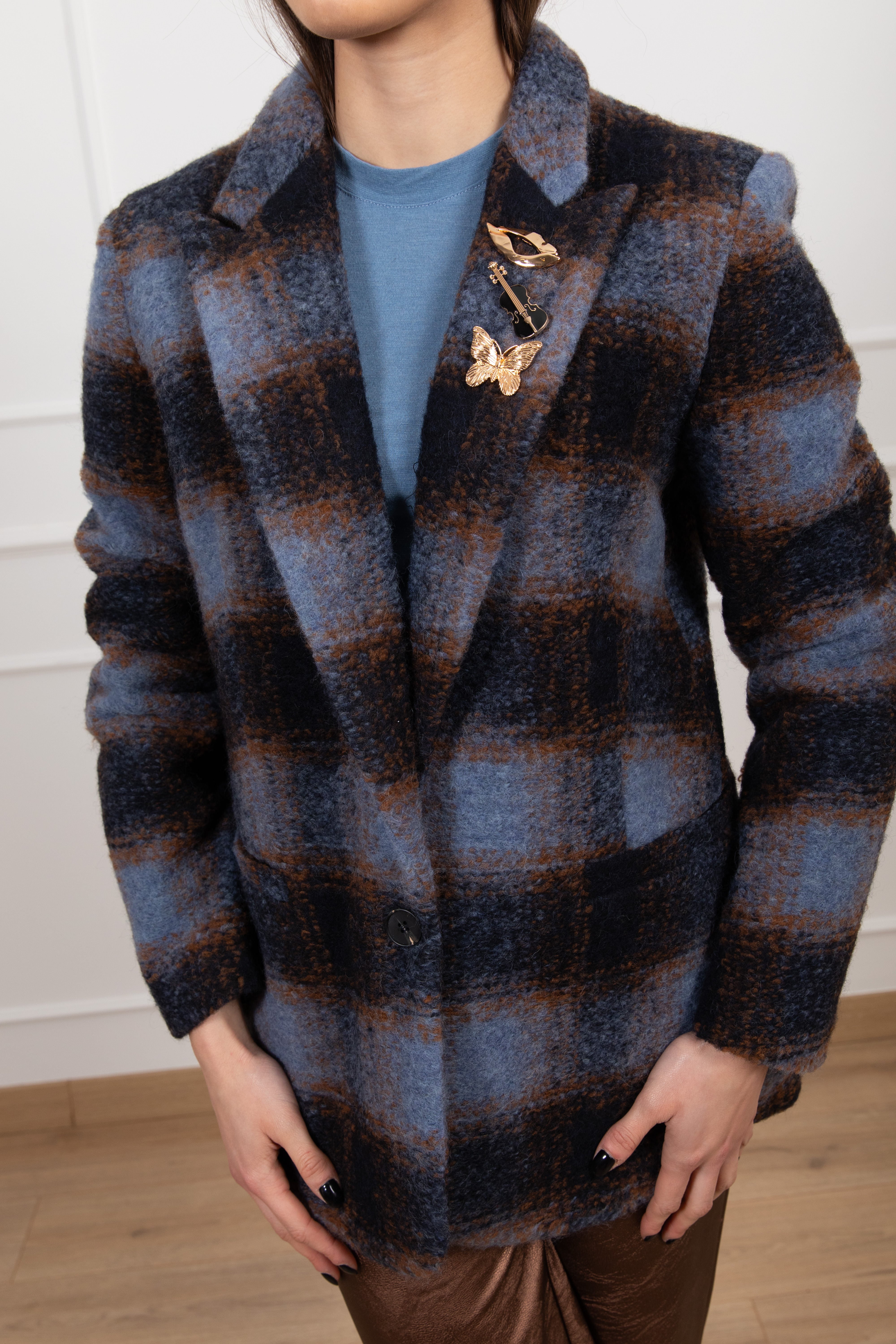 Giacca-cappotto macro-check mono-bottone in lana Susy Mix