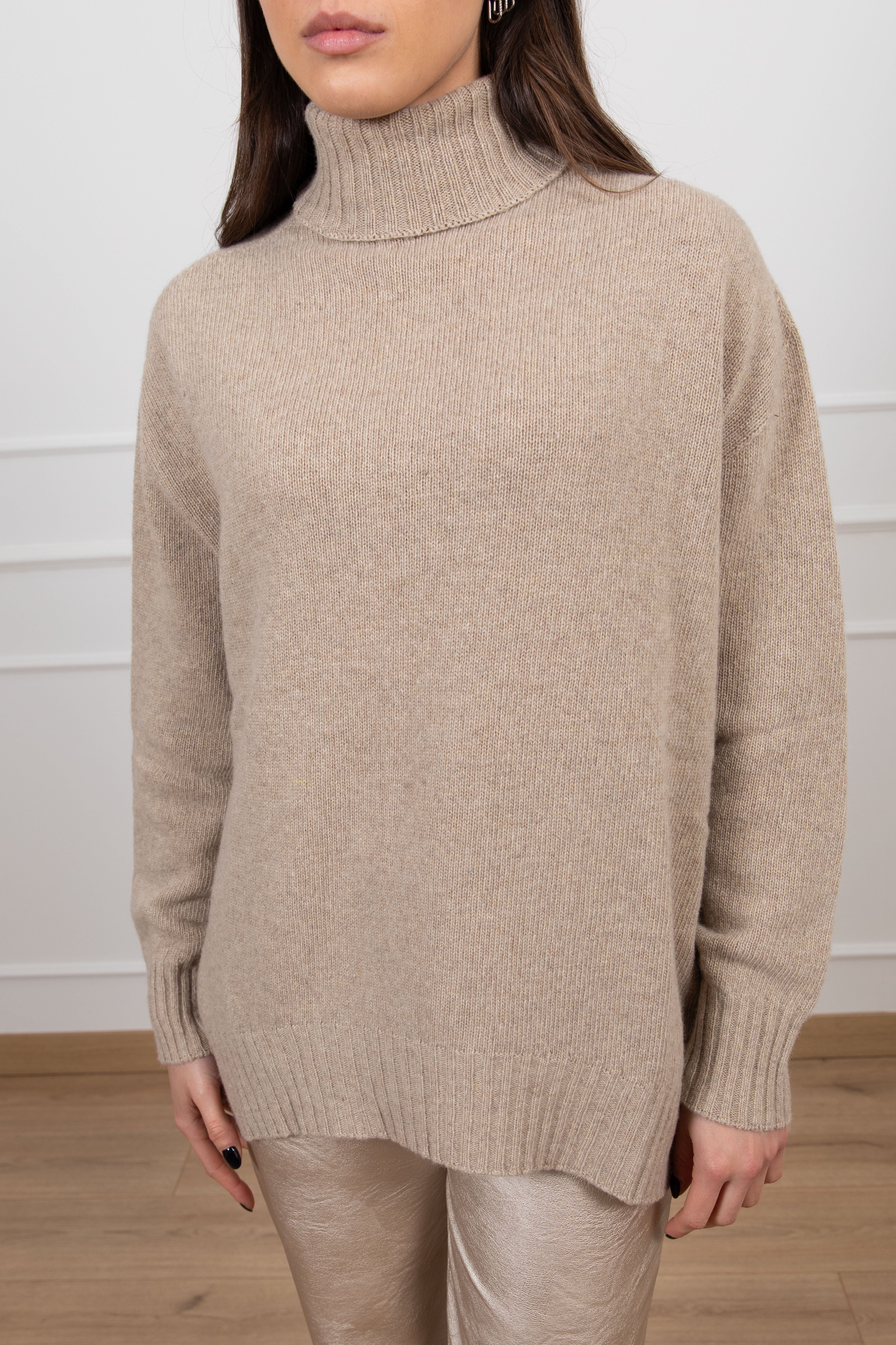 Pull collo alto over-size in lana e cashmere Susy Mix