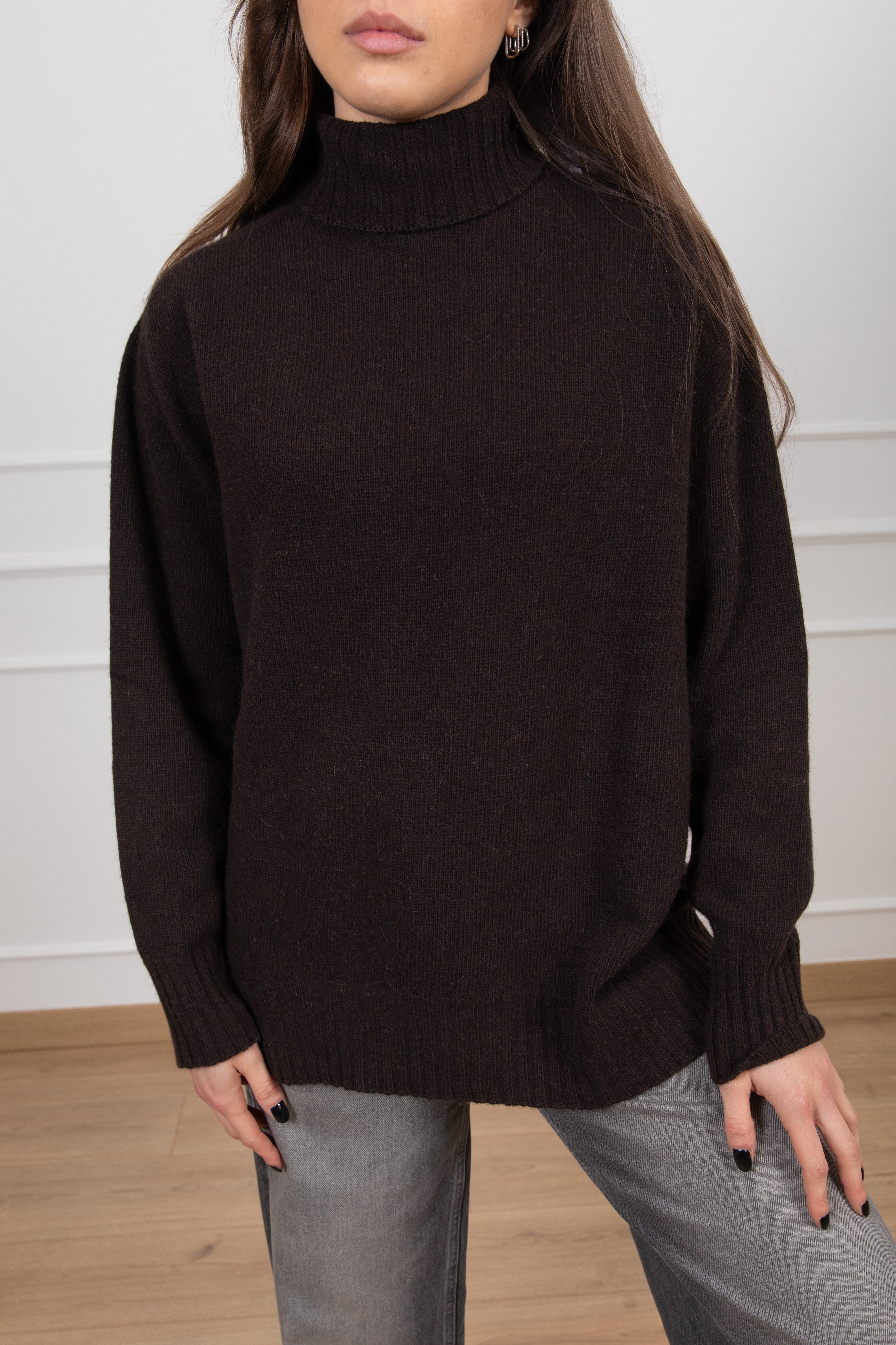 Pull collo alto over-size in lana e cashmere Susy Mix