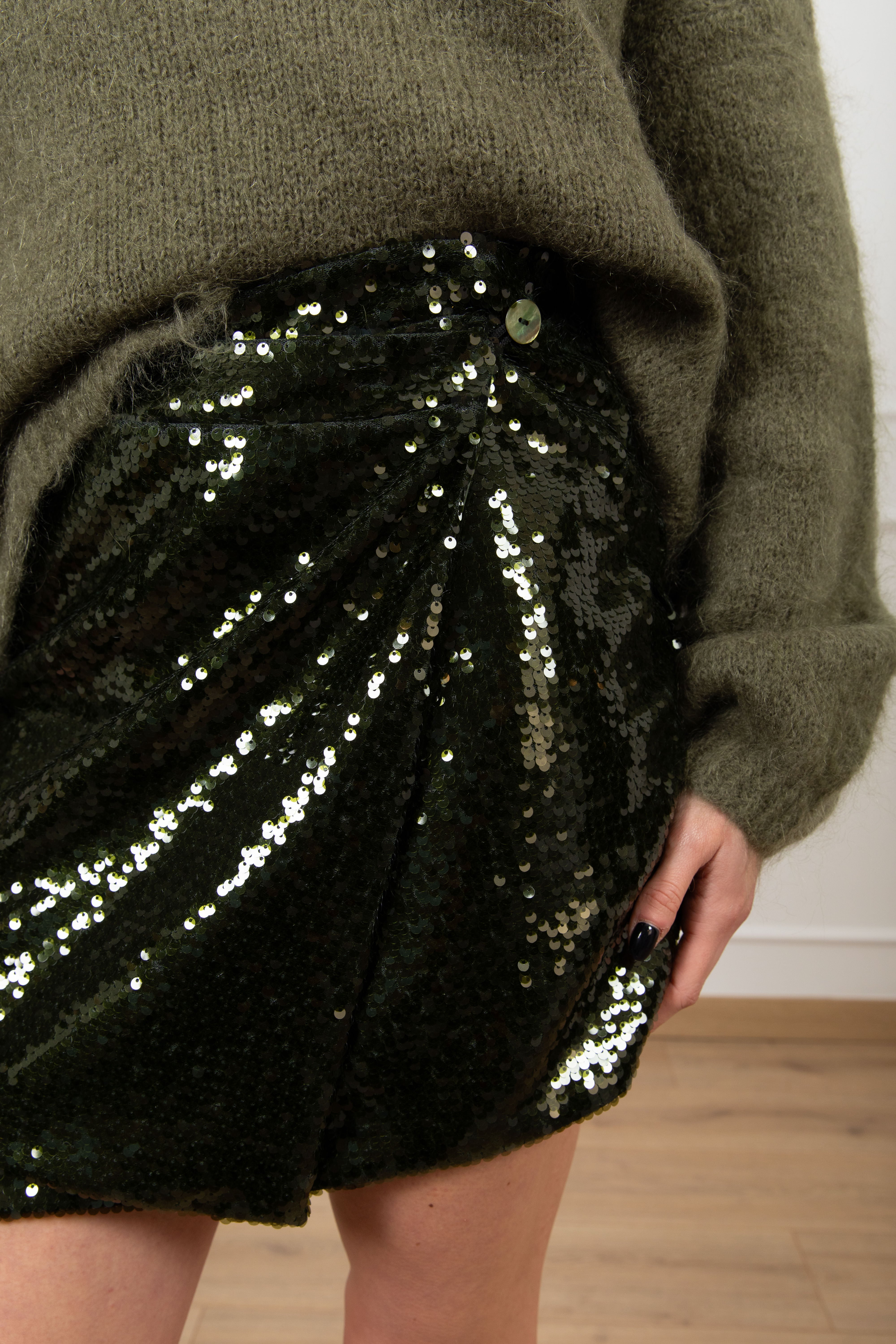 Mini-gonna a portafoglio paillettes militare Tensione IN