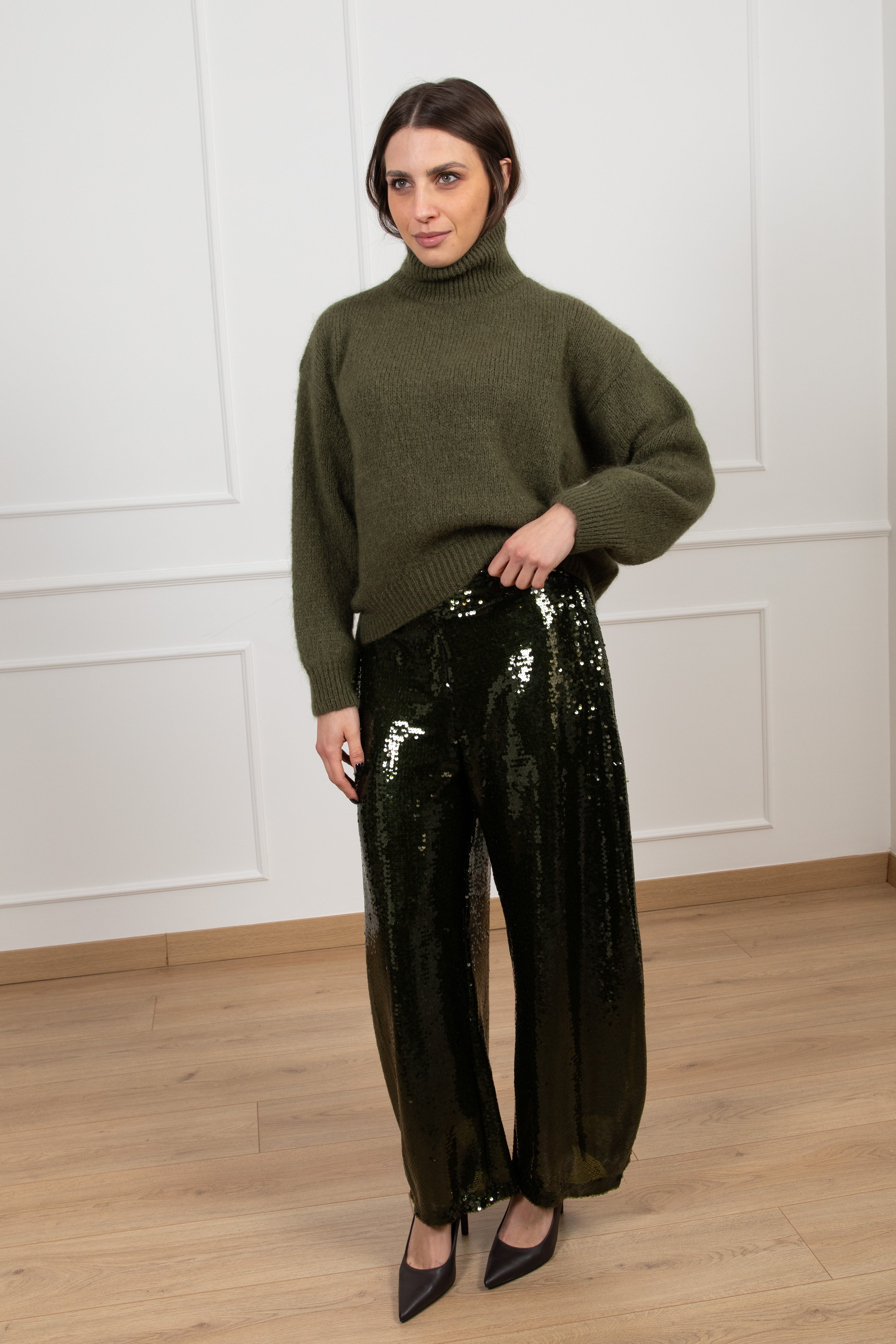 Pantalone egg-fit paillettes militare Tensione IN