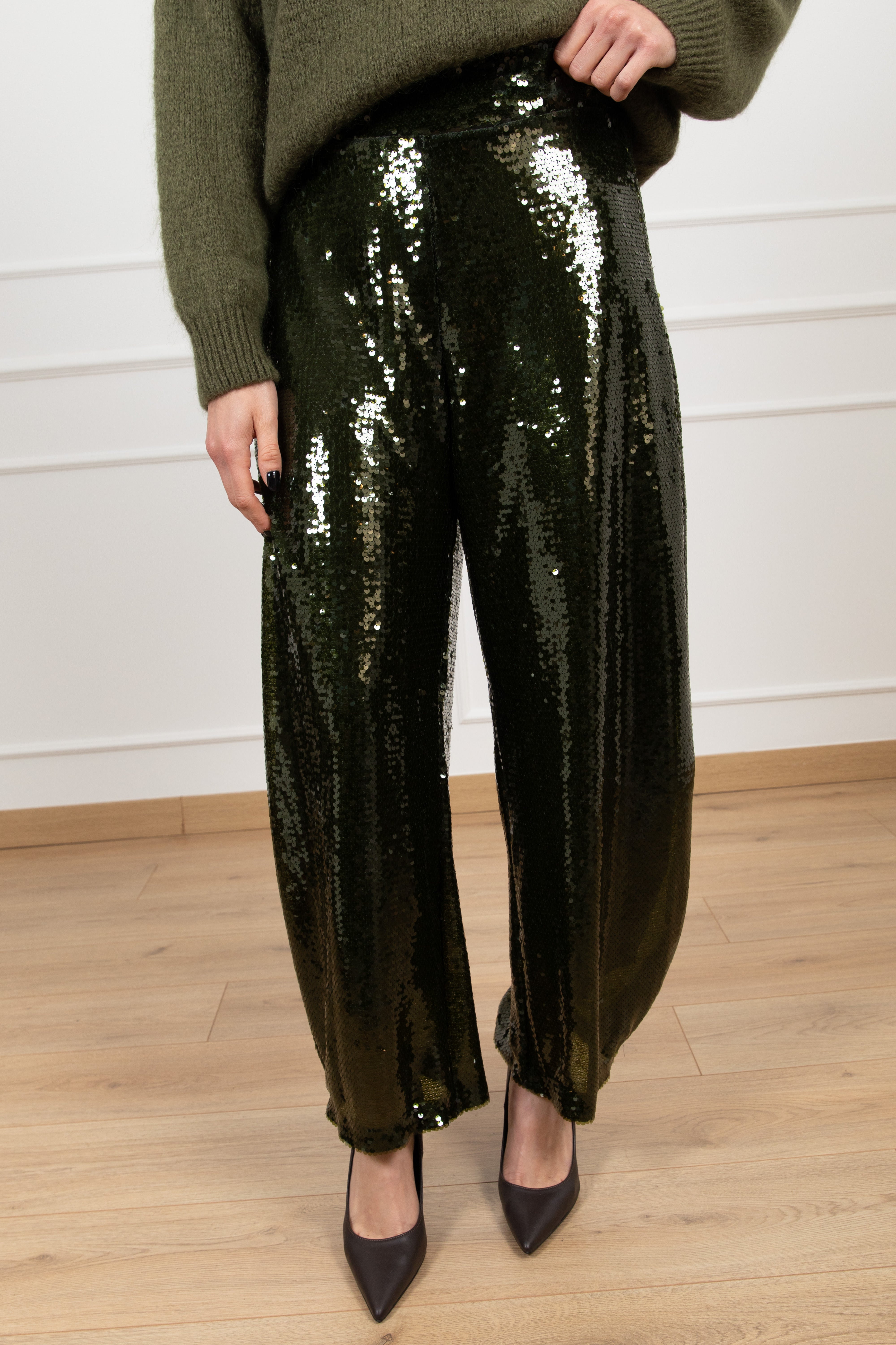 Pantalone egg-fit paillettes militare Tensione IN