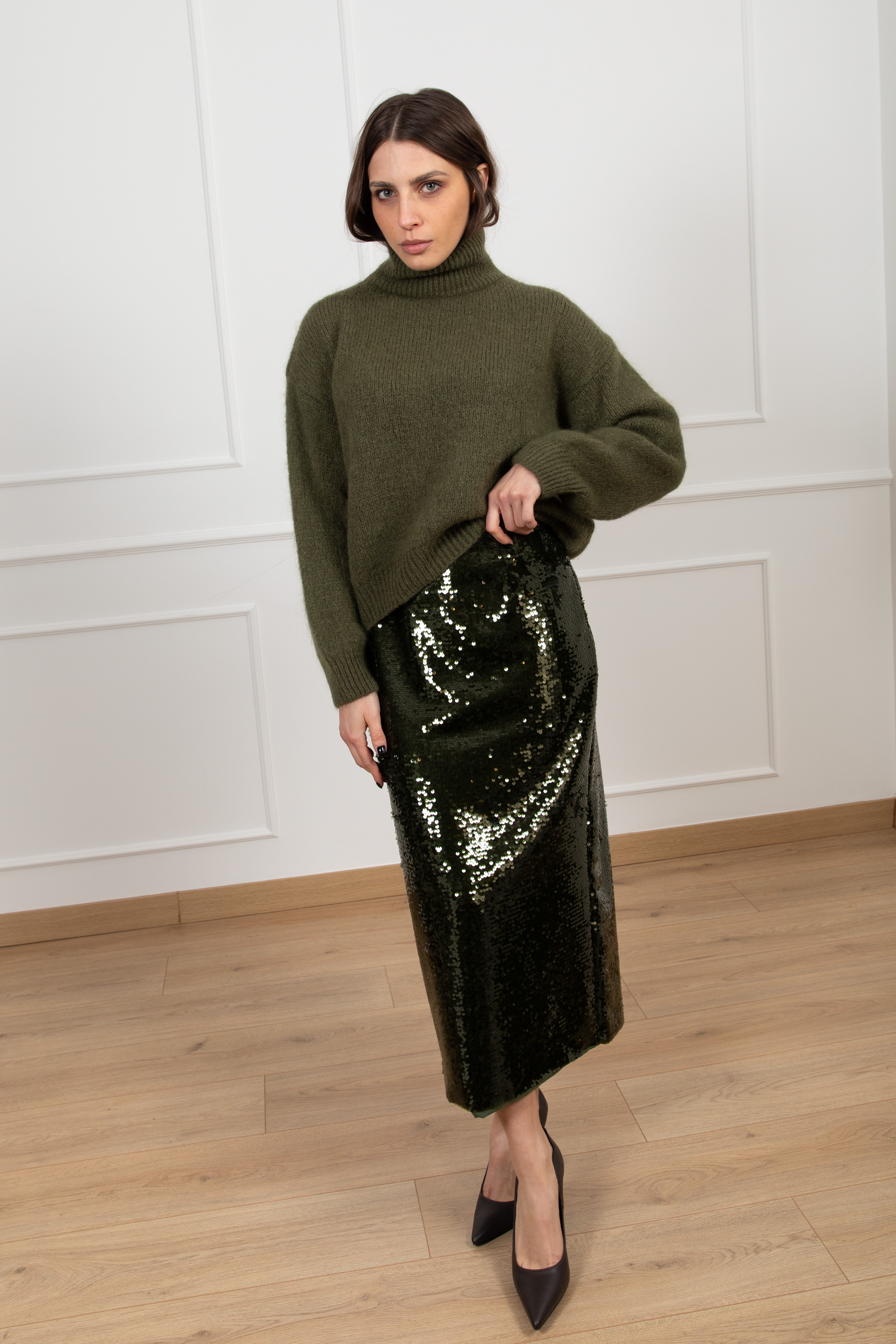 Gonna a matita paillettes militare Tensione IN