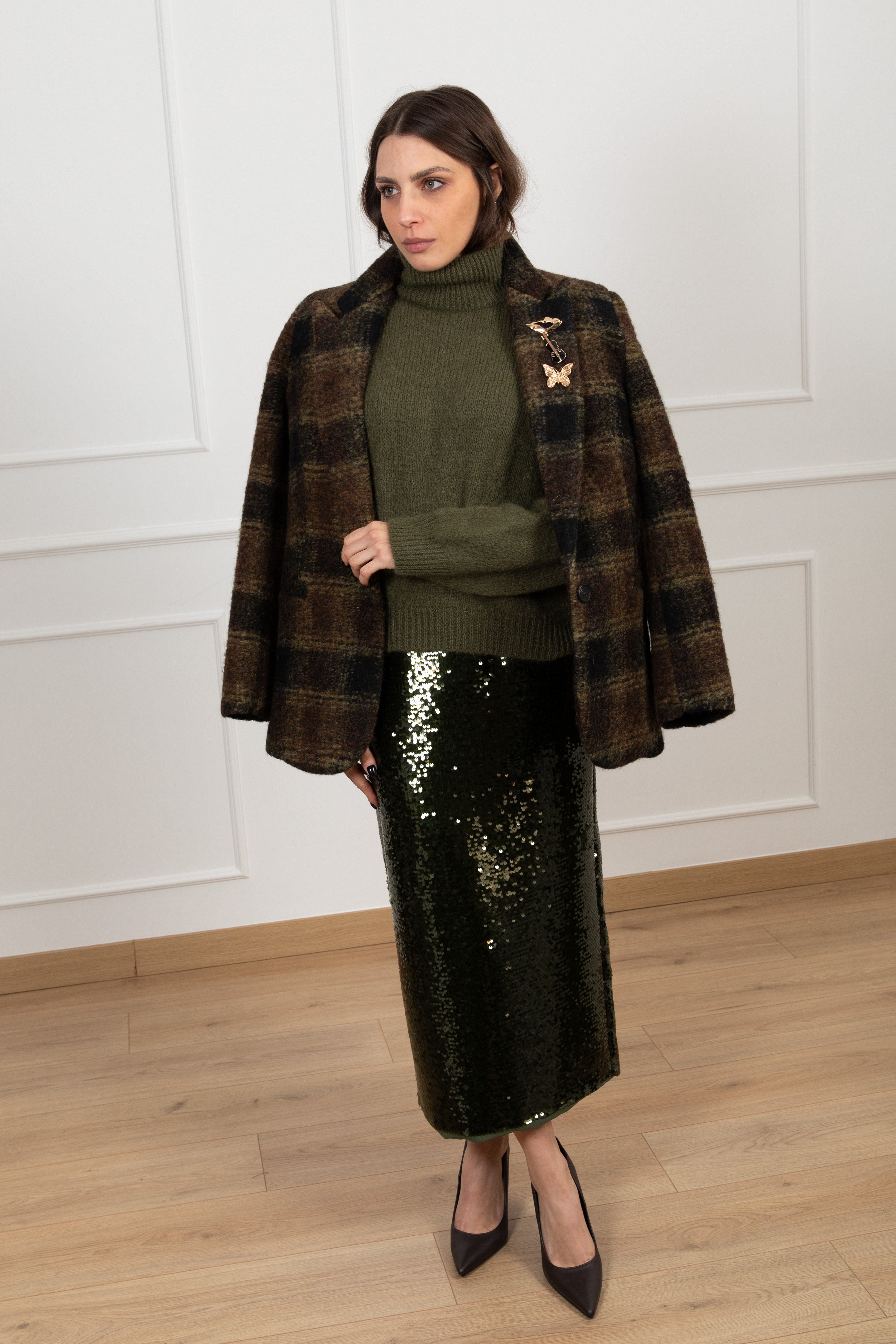 Giacca-cappotto macro-check mono-bottone in lana Susy Mix