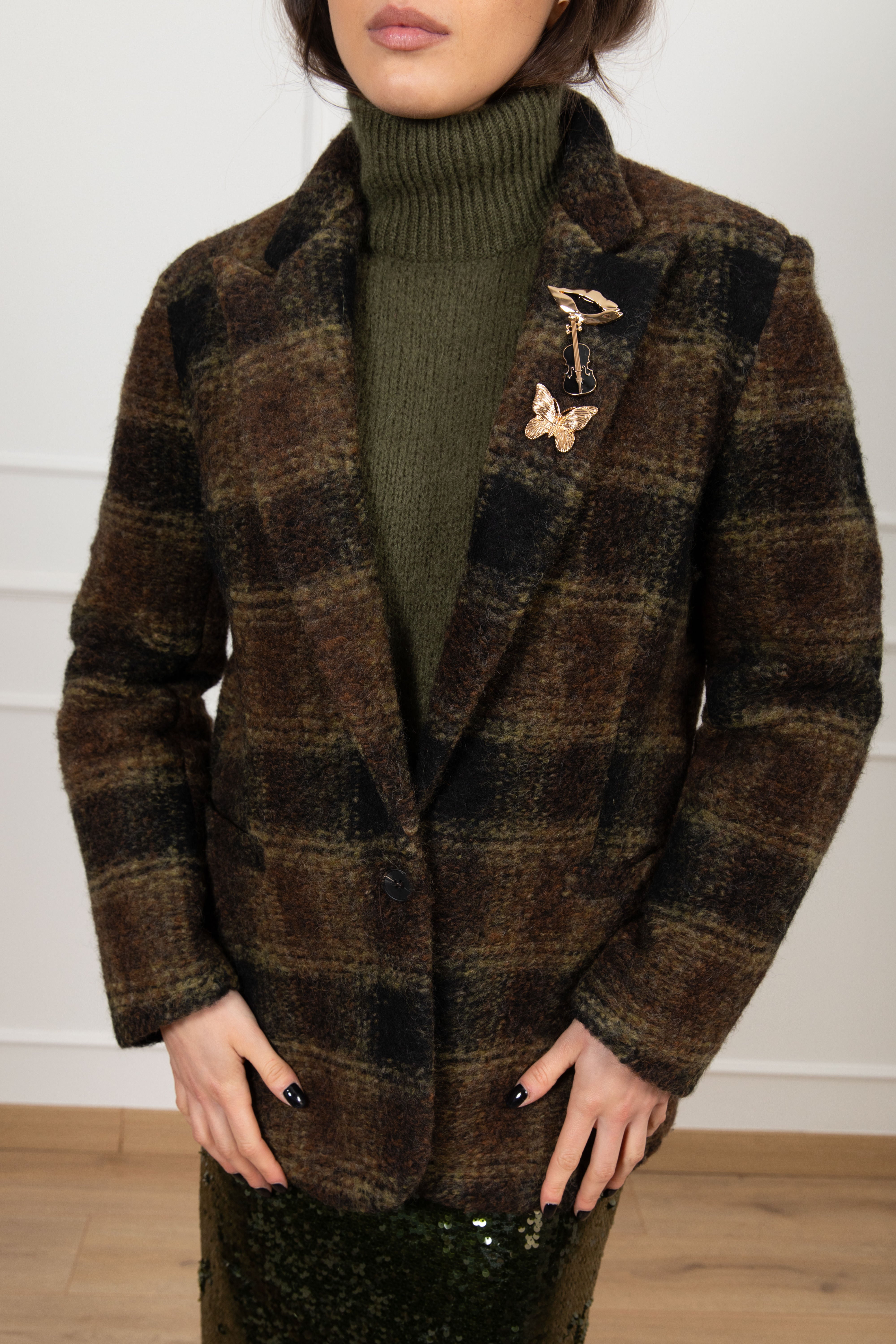 Giacca-cappotto macro-check mono-bottone in lana Susy Mix