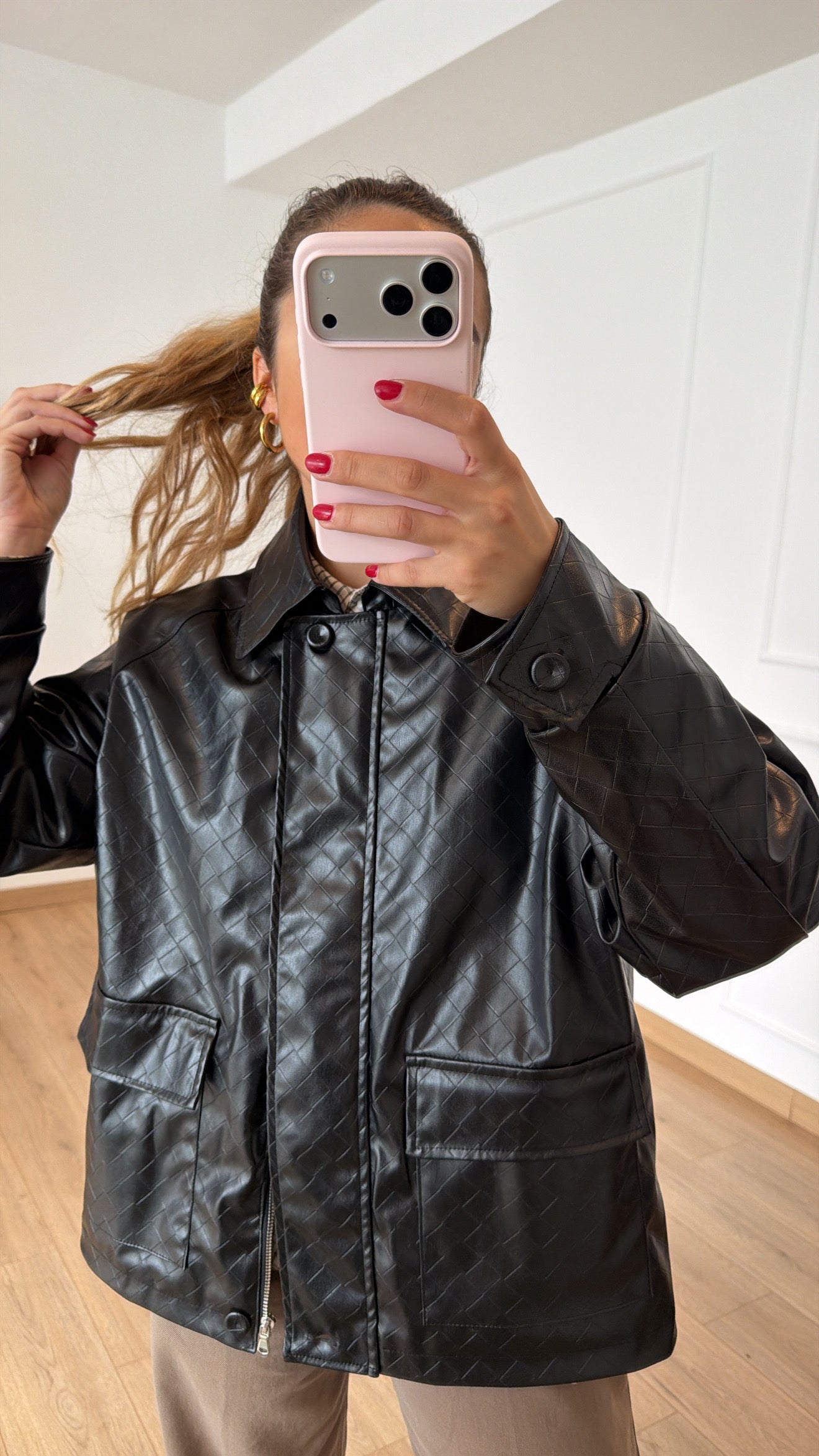 Field jacket in eco-pelle intrecciata ViCOLO