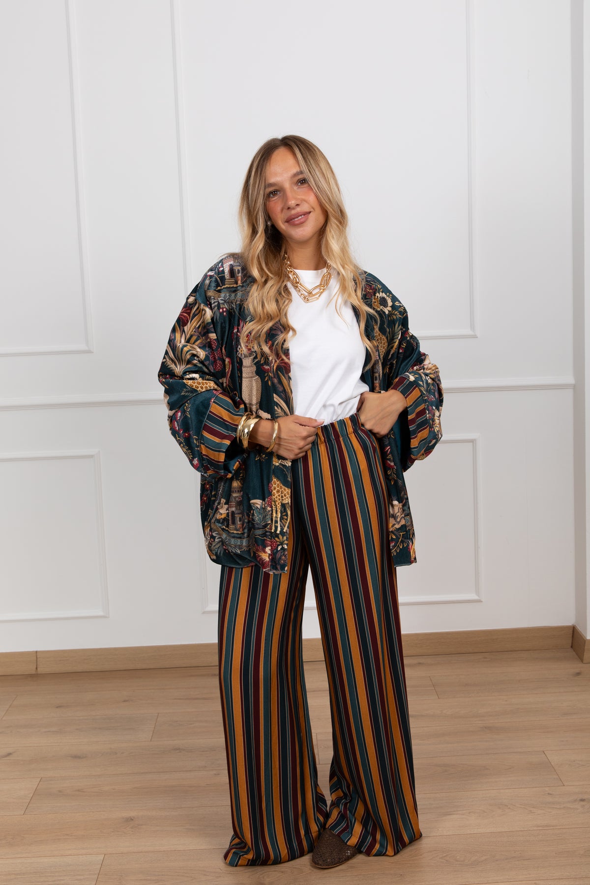 Pantalone a righe multicolor fantasia "Nomad" con elastico Haveone