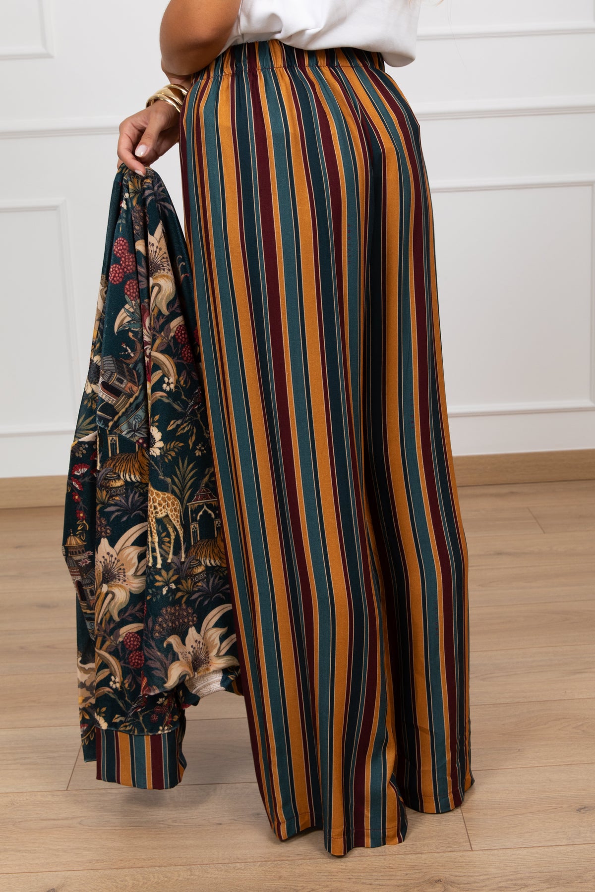 Pantalone a righe multicolor fantasia "Nomad" con elastico Haveone