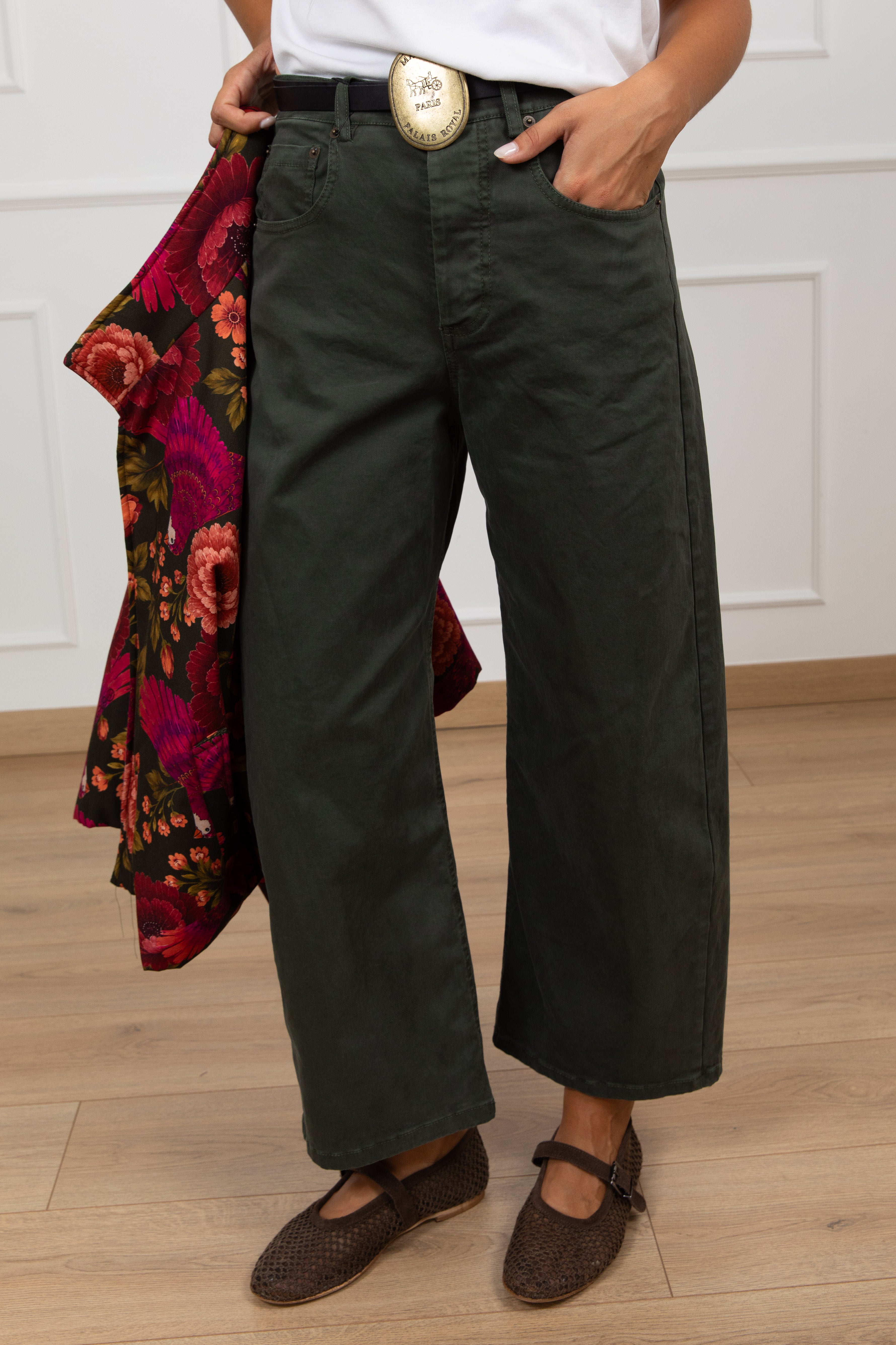 Pantalone 5 tasche con cintura placca variante verde bosco Tensione IN