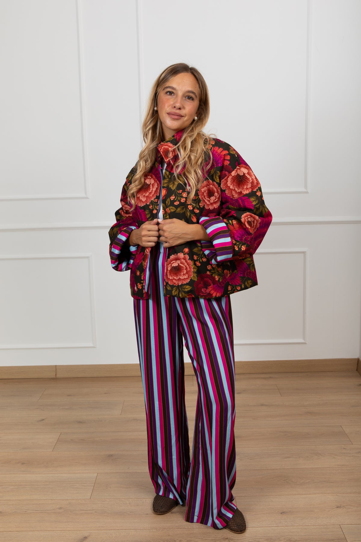 Pantalone a righe multicolor con elastico Haveone